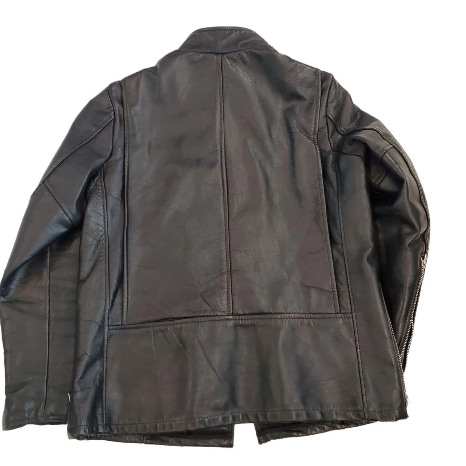 Vintage 70s Womens Medium Leather Motorcycle Jacket Heavy Biker Rockabilly Black Goth Grunge Indie Punk Classic Rocker - Image 2