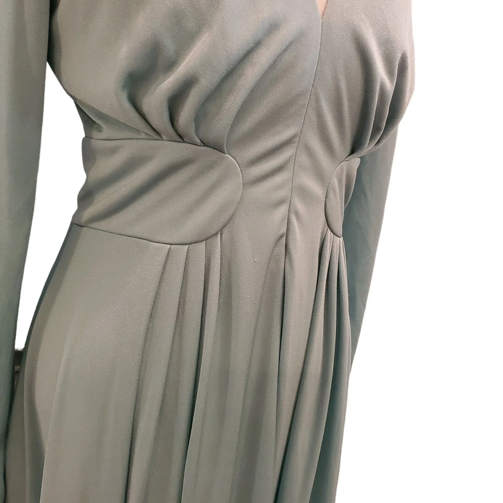 Vintage 70s Womens Sz Medium Mint Green Long Sleeve Maxi Hostess Dress V-Neck - Image 4