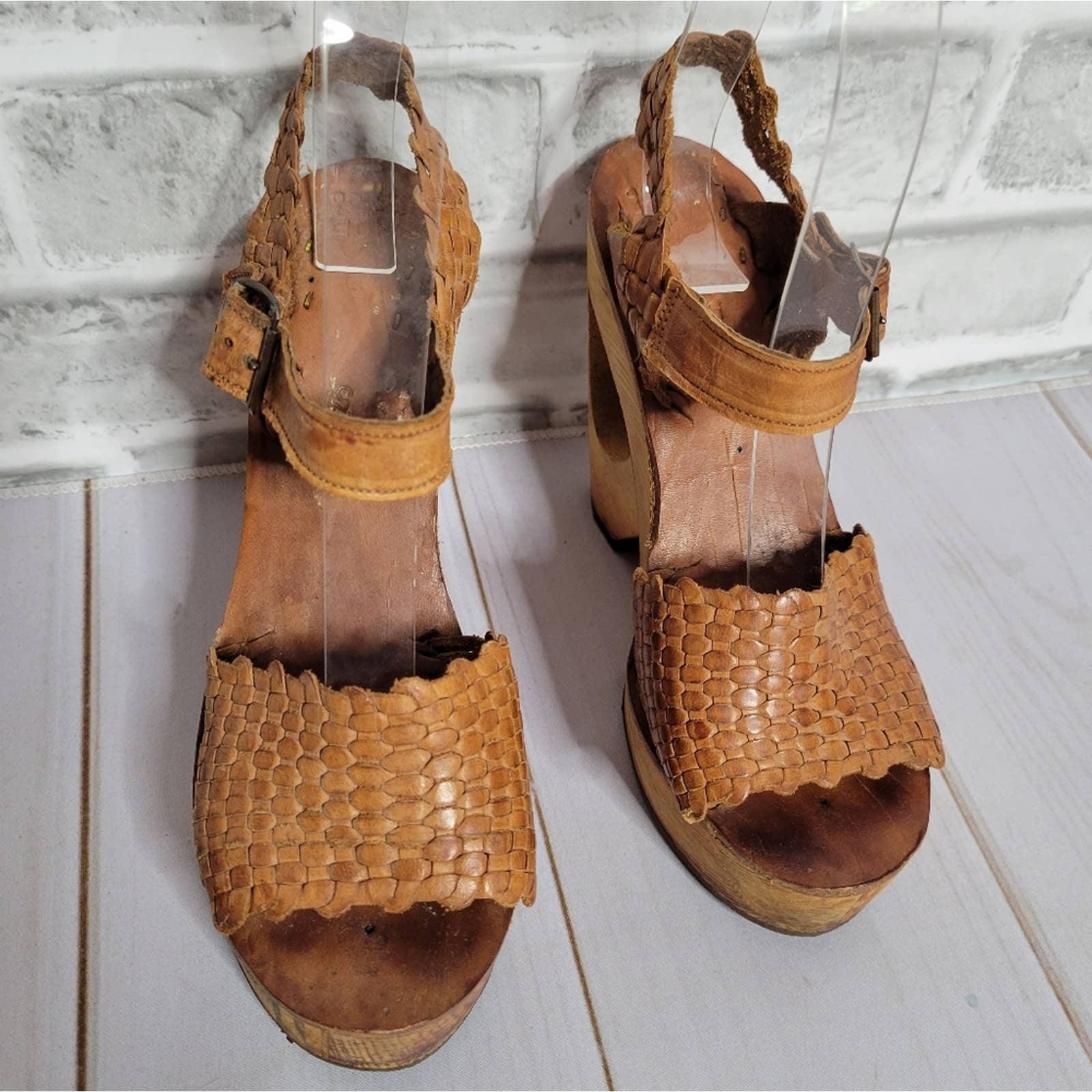 Vintage 70s Wooden Woven Platforms Stuff by Frank Sbicca - Image 3