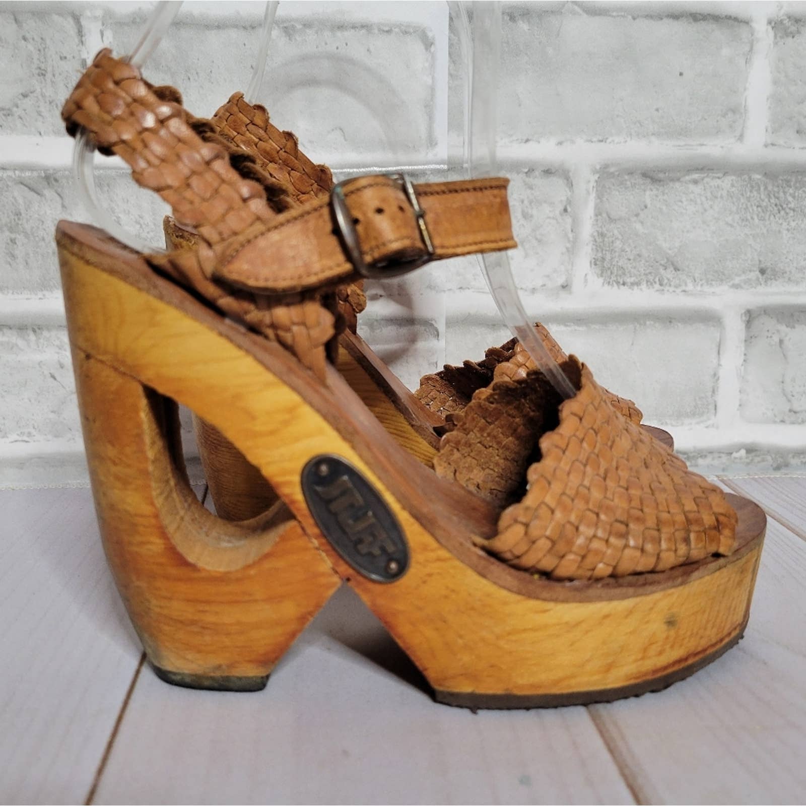 Vintage 70s Wooden Woven Platforms Stuff by Frank Sbicca - Image 4
