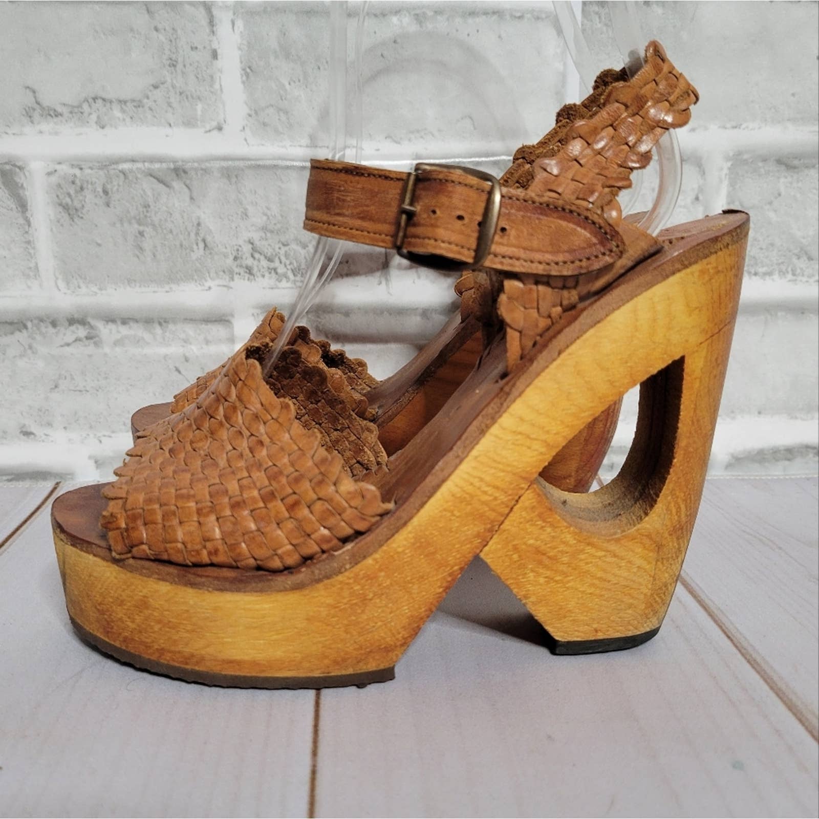 Vintage 70s Wooden Woven Platforms Stuff by Frank Sbicca - Image 7