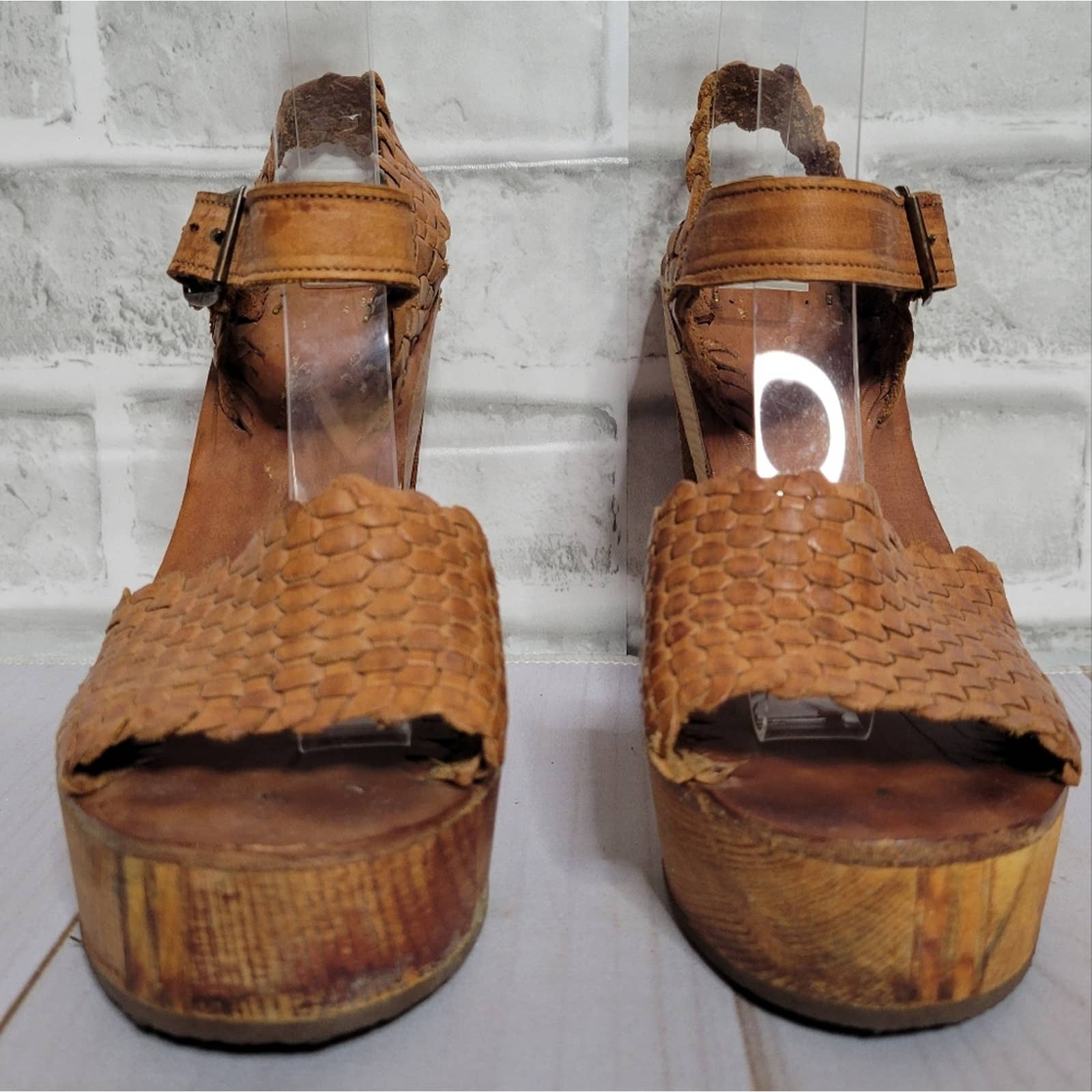 Vintage 70s Wooden Woven Platforms Stuff by Frank Sbicca - Image 8