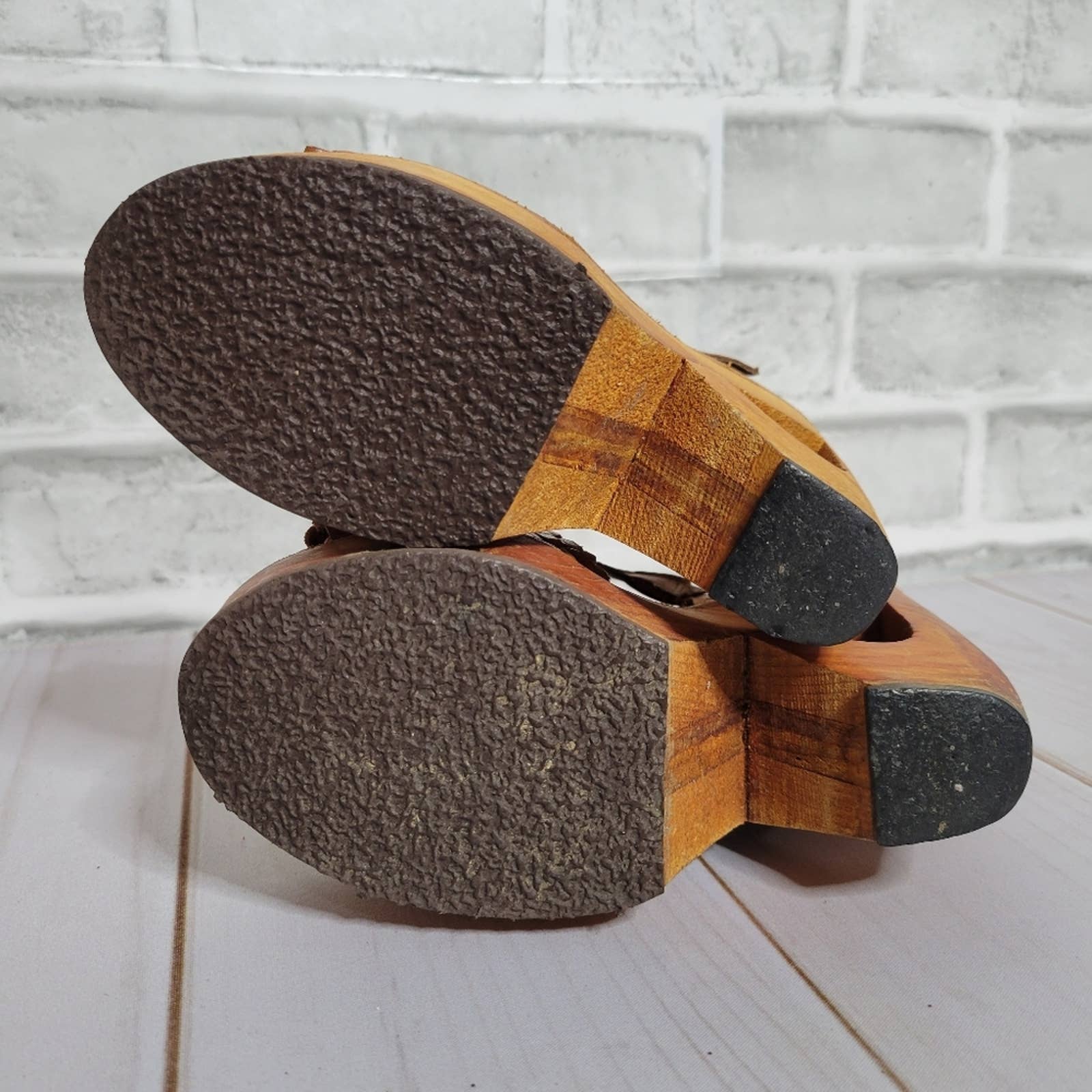 Vintage 70s Wooden Woven Platforms Stuff by Frank Sbicca - Image 9