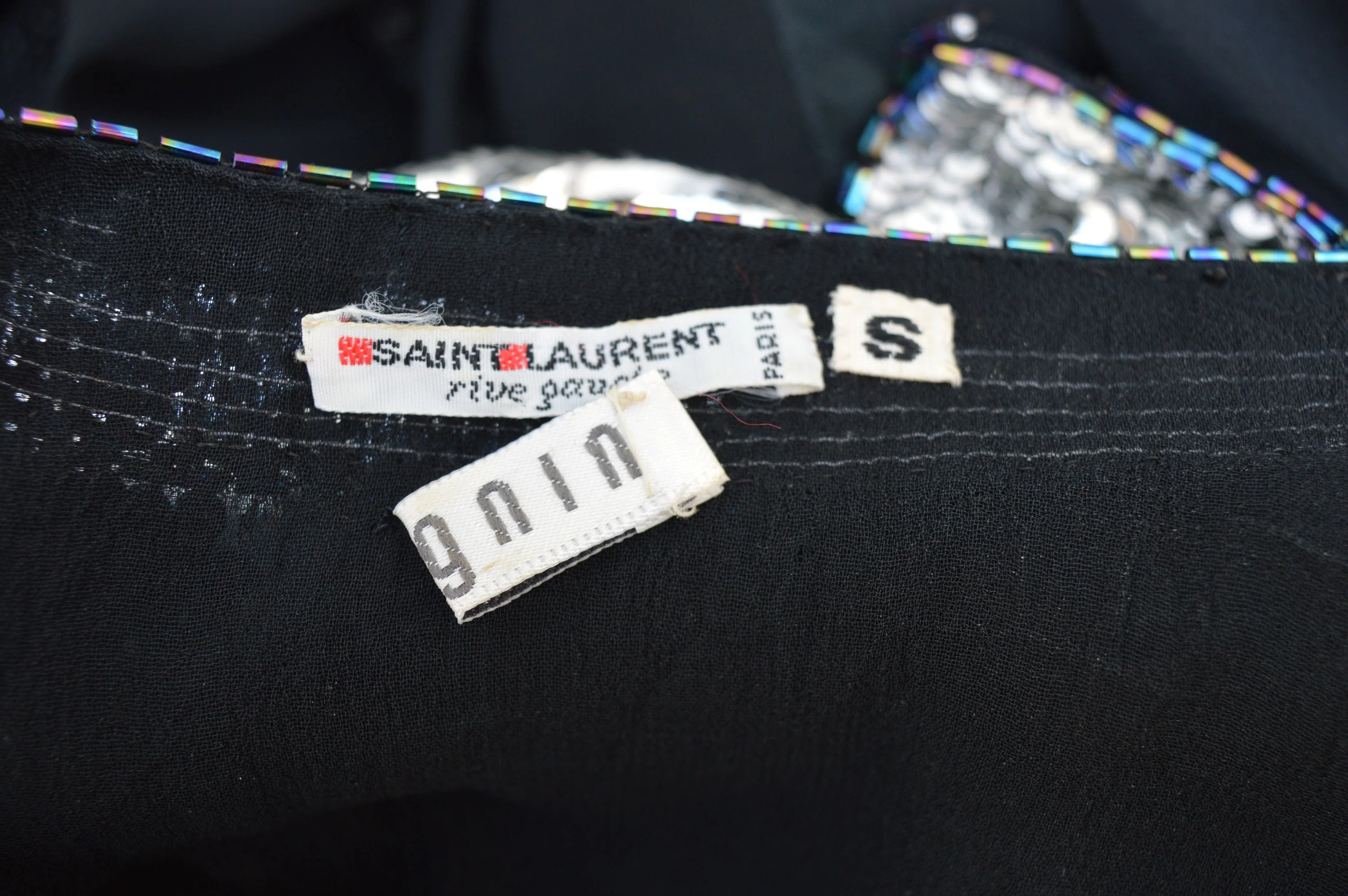 Vintage 70s Ysl Yves Saint Laurent Rive Gauche Disco Sequin Top Blouse Size Small Party Black and Silver Sequins Iridescent Beads by Ysl Yves Saint Laurent - Image 7