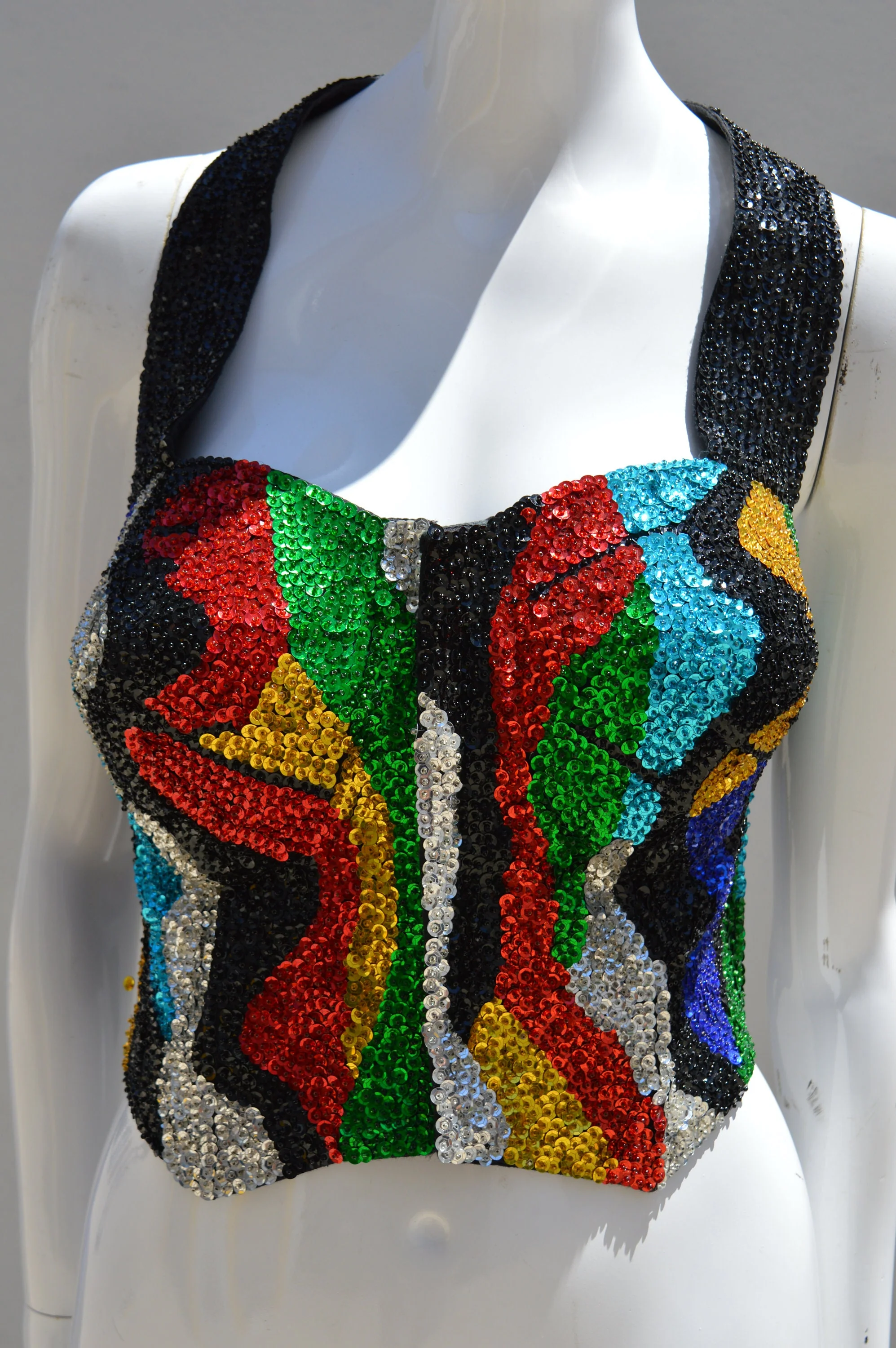 Vintage 80-90s Hand Beaded Hand Made Bustier Size M/l Never Used Halter Beaded Selena Top In Rainbow Sequins and Beads Party Fun Sexy - Image 3