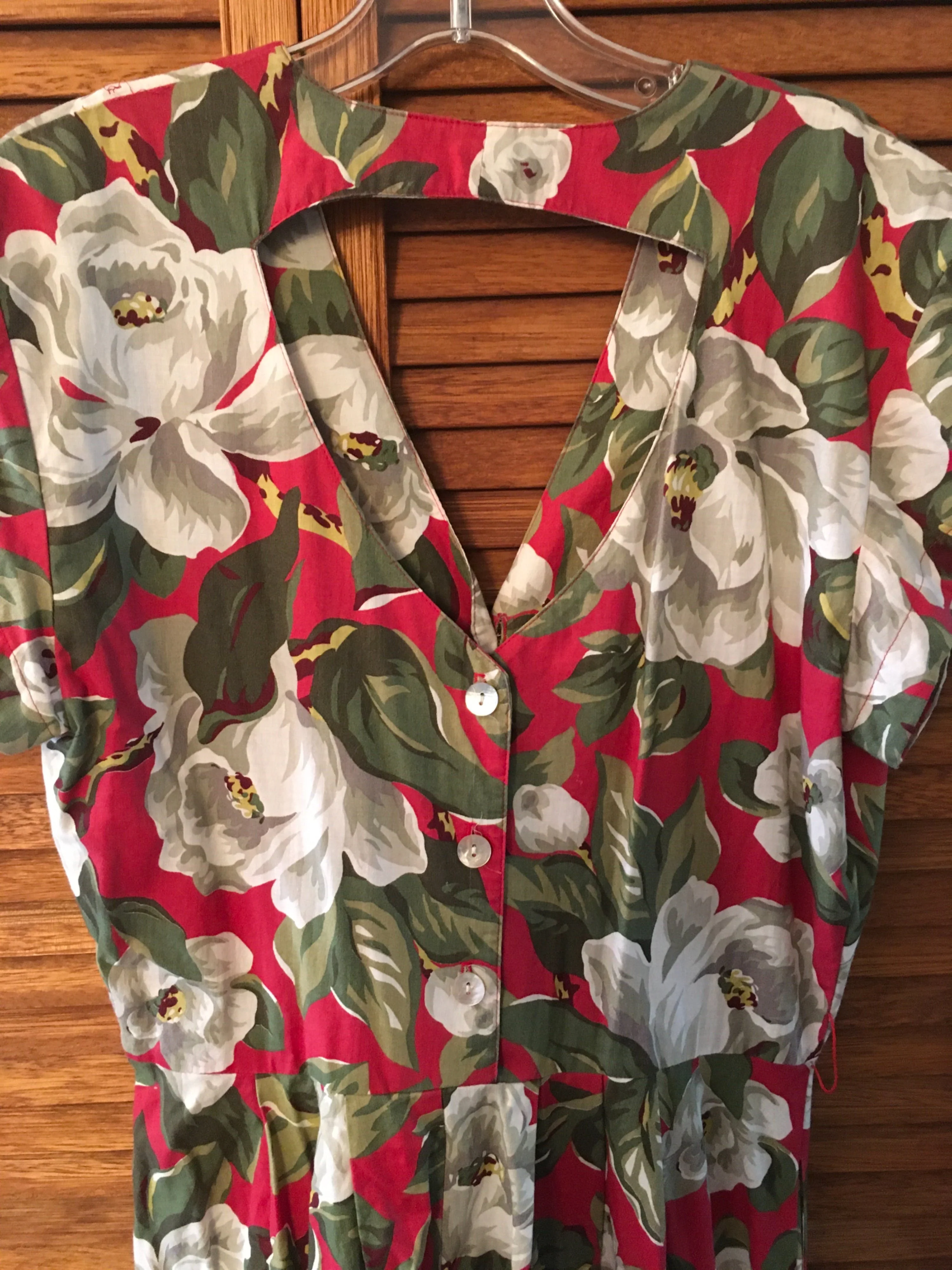 Vintage 80’s Carol Anderson Red Magnolia Dress by Carol Anderson - Image 3