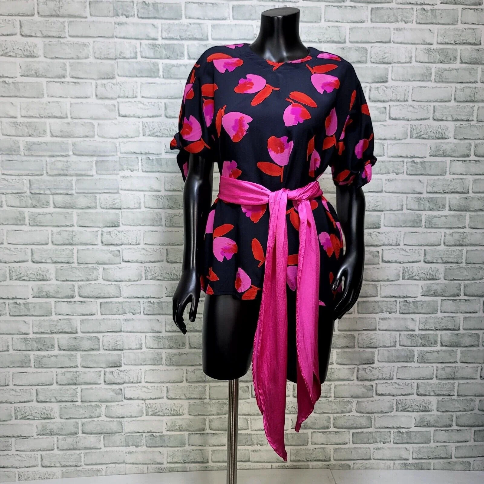 80s Silk Pink Tulip Tie Sleeve Blouse And Scarf By Escada - Image 3