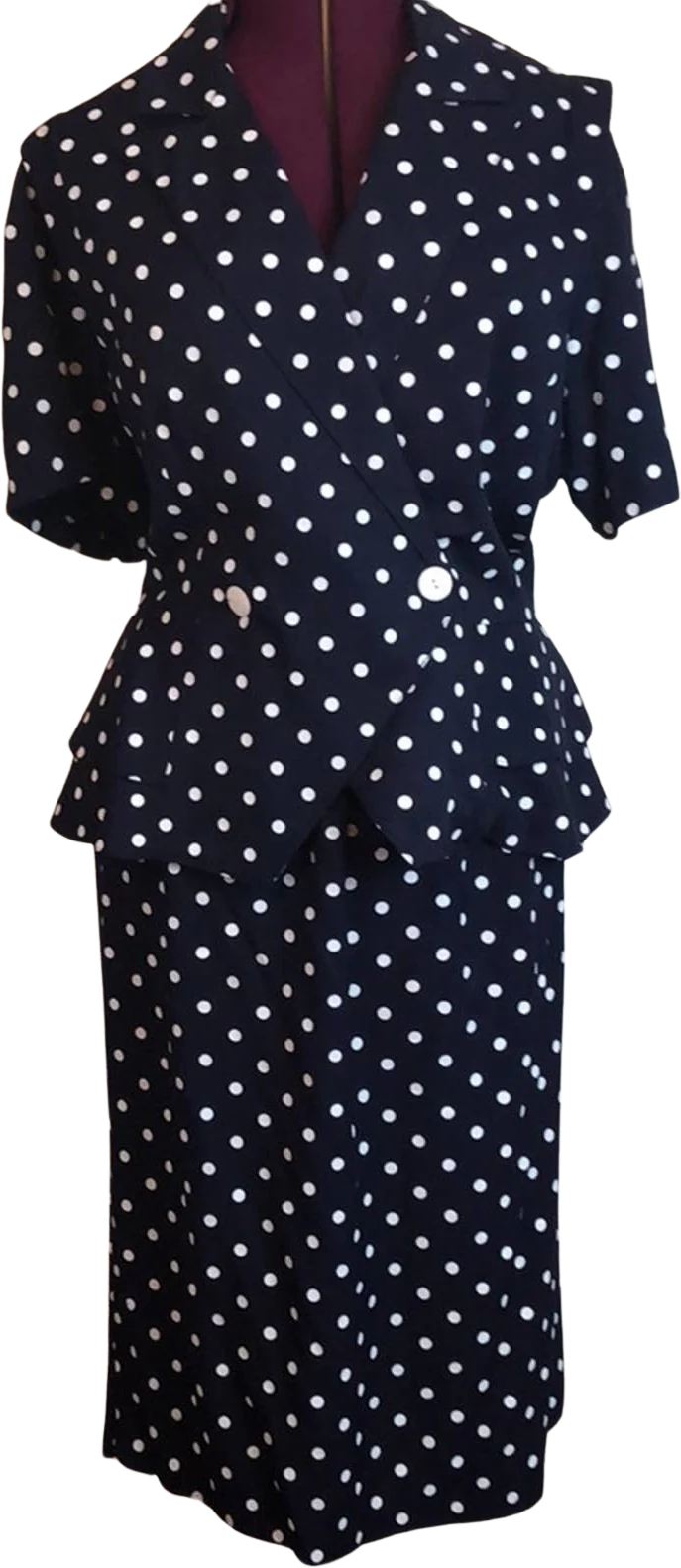 Vintage 80s 90s 2pc Polka Dot Skirt Suit by Lauren Michaels