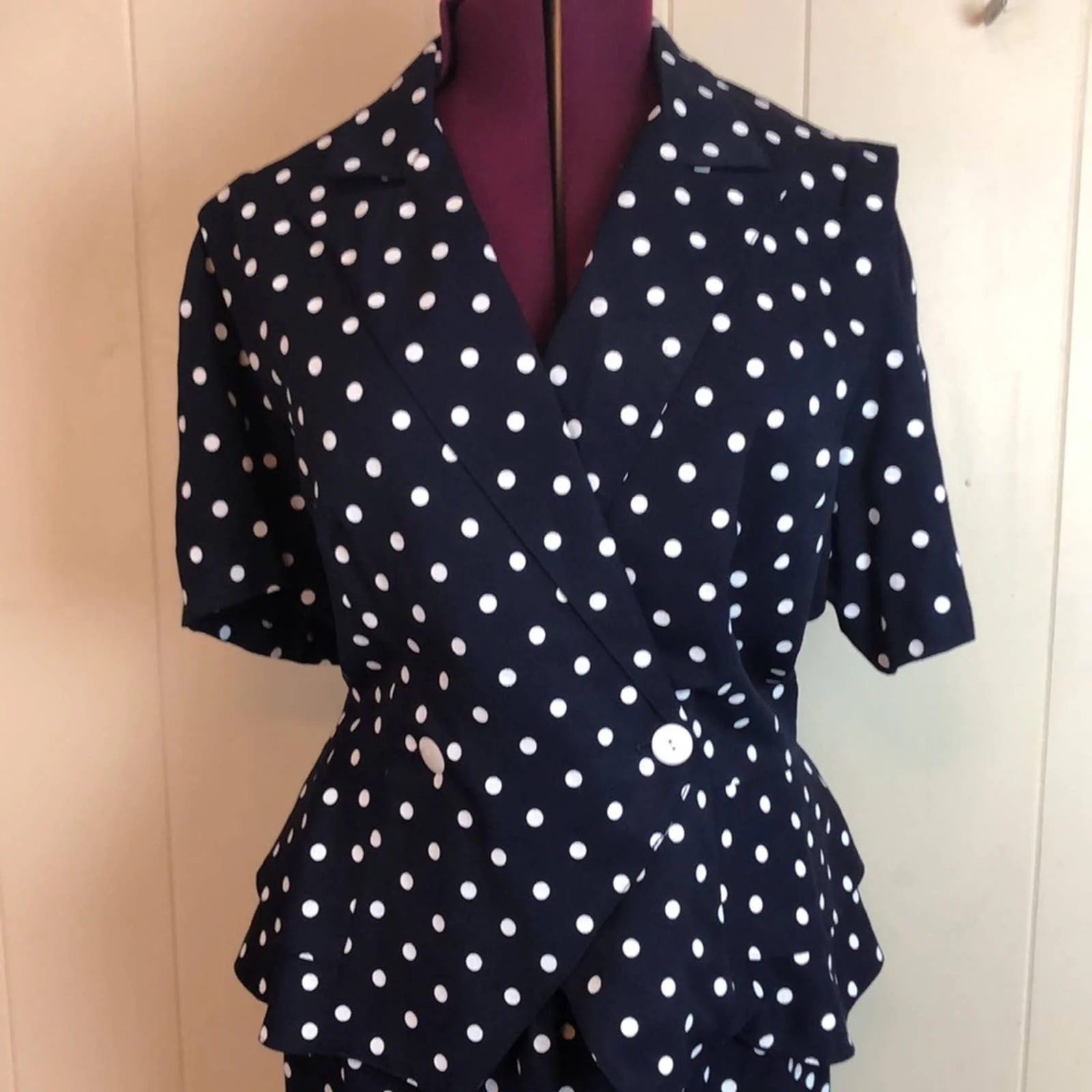 Vintage 80s 90s 2pc Polka Dot Skirt Suit by Lauren Michaels - Image 3