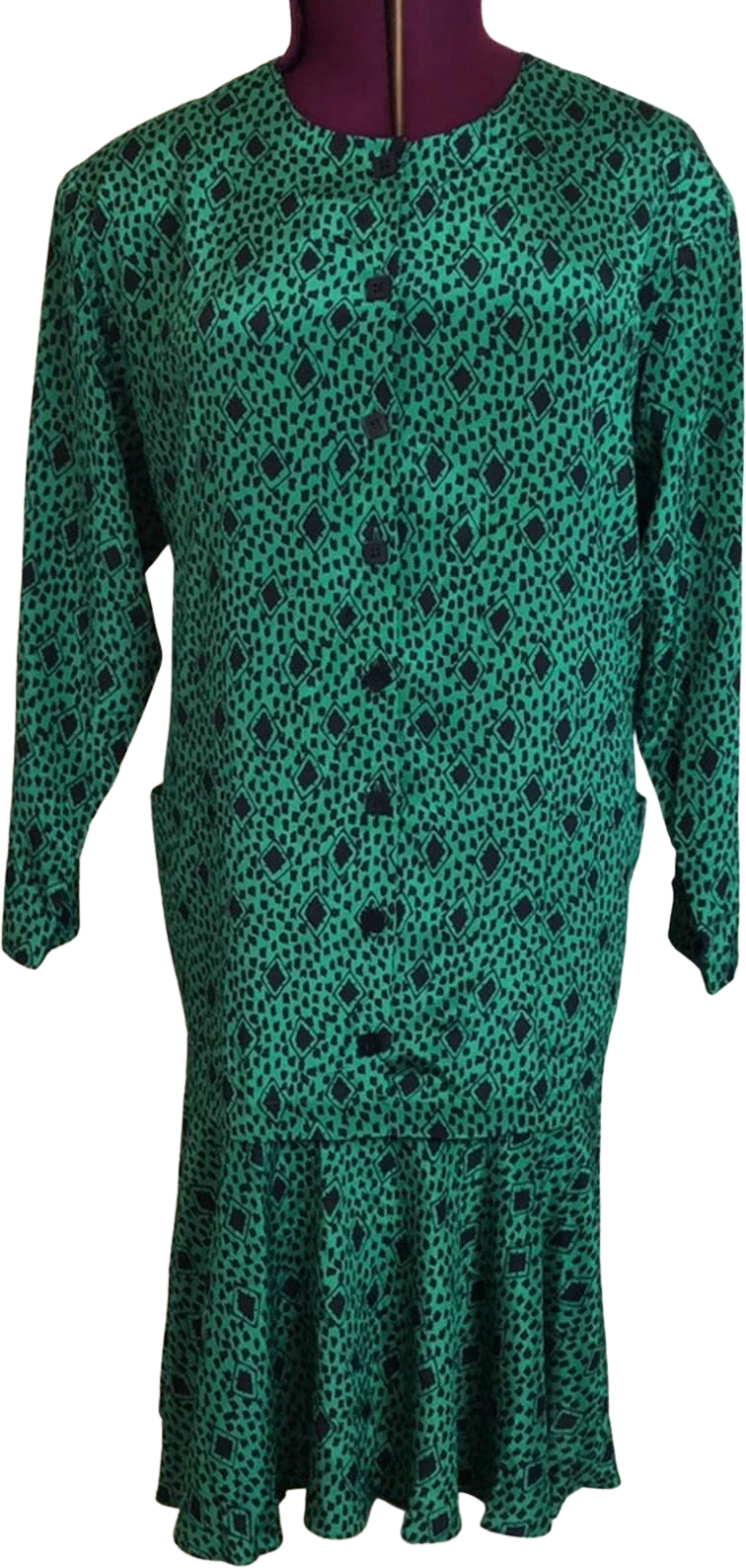 Vintage 80s 90s Button Down Drop Waist Career Dress by Epitome
