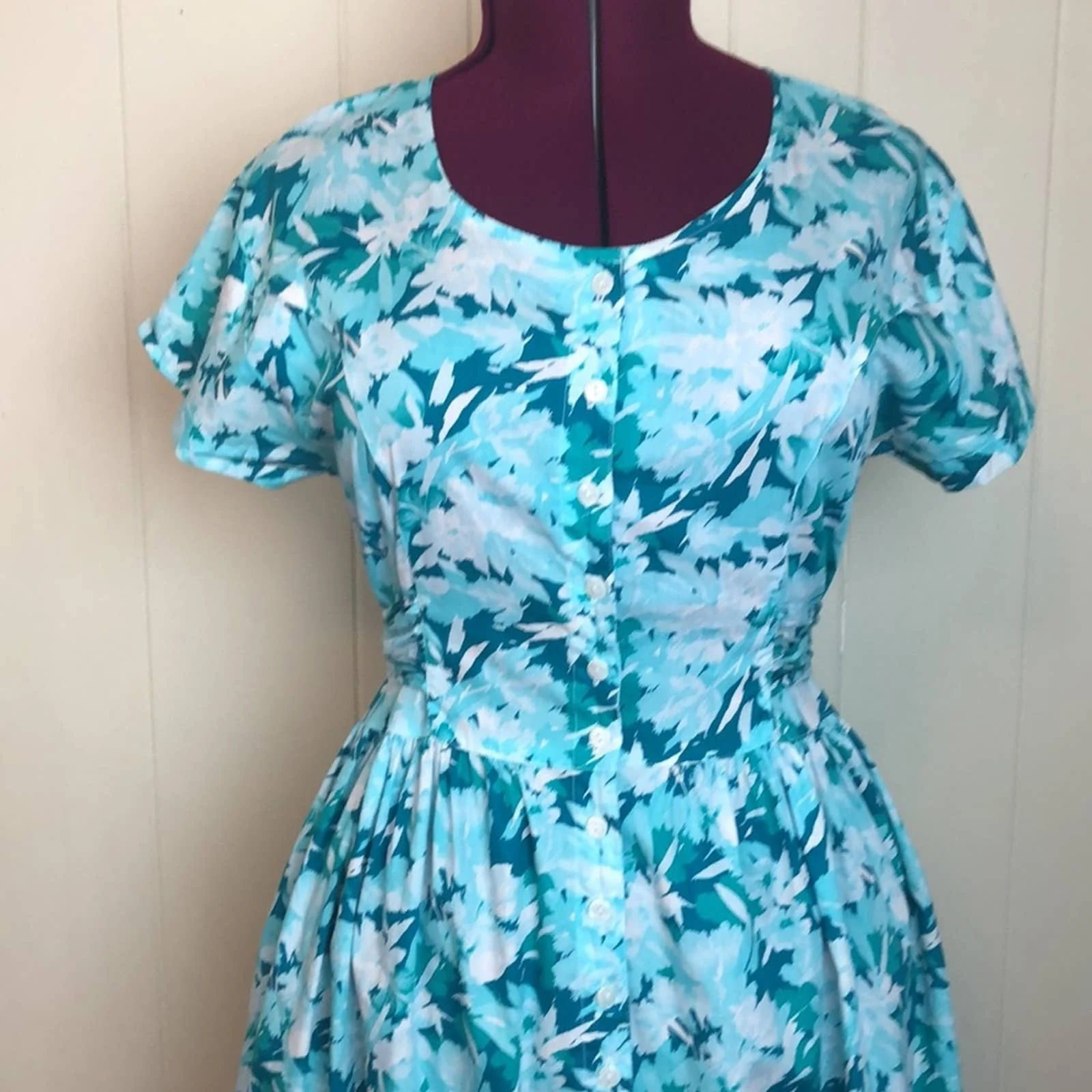 Vintage 80s 90s Button Down Floral Shirt Dress Medium Daytime Librarian Teacher by ERIKA - Image 2