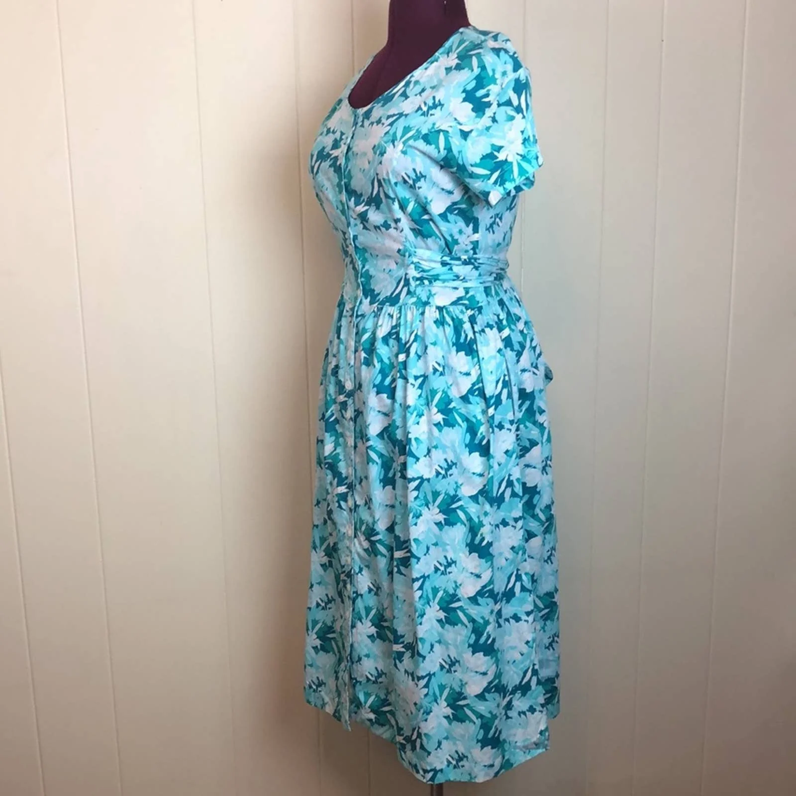 Vintage 80s 90s Button Down Floral Shirt Dress Medium Daytime Librarian Teacher by ERIKA - Image 3