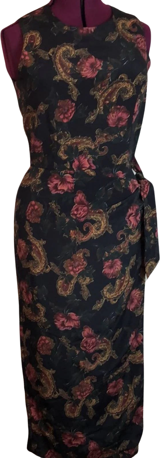 Vintage 80s 90s Classy Fall Floral Sheath Dress Medium Sarong Skirt Party by Pat Argenti