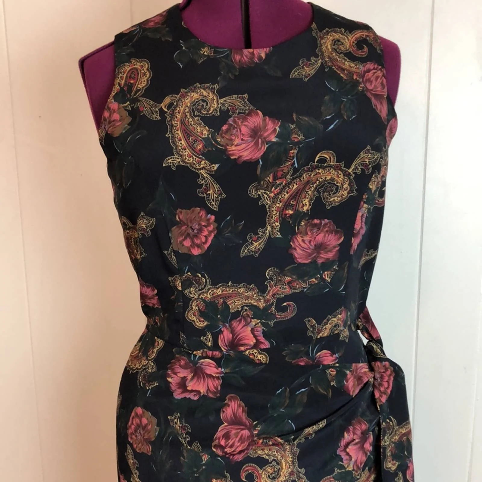 Vintage 80s 90s Classy Fall Floral Sheath Dress Medium Sarong Skirt Party by Pat Argenti - Image 2
