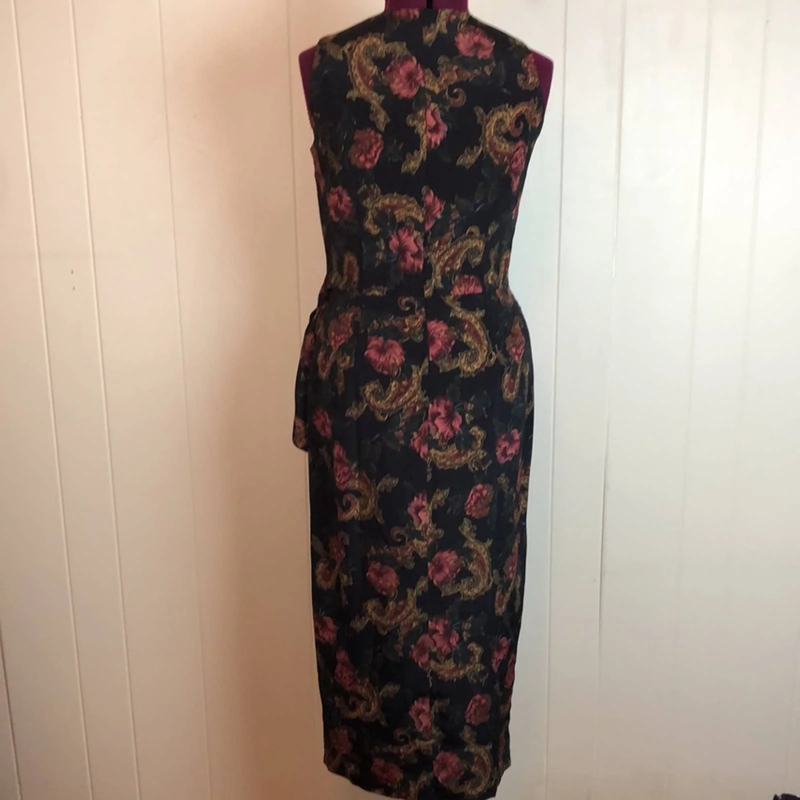 Vintage 80s 90s Classy Fall Floral Sheath Dress Medium Sarong Skirt Party by Pat Argenti - Image 5