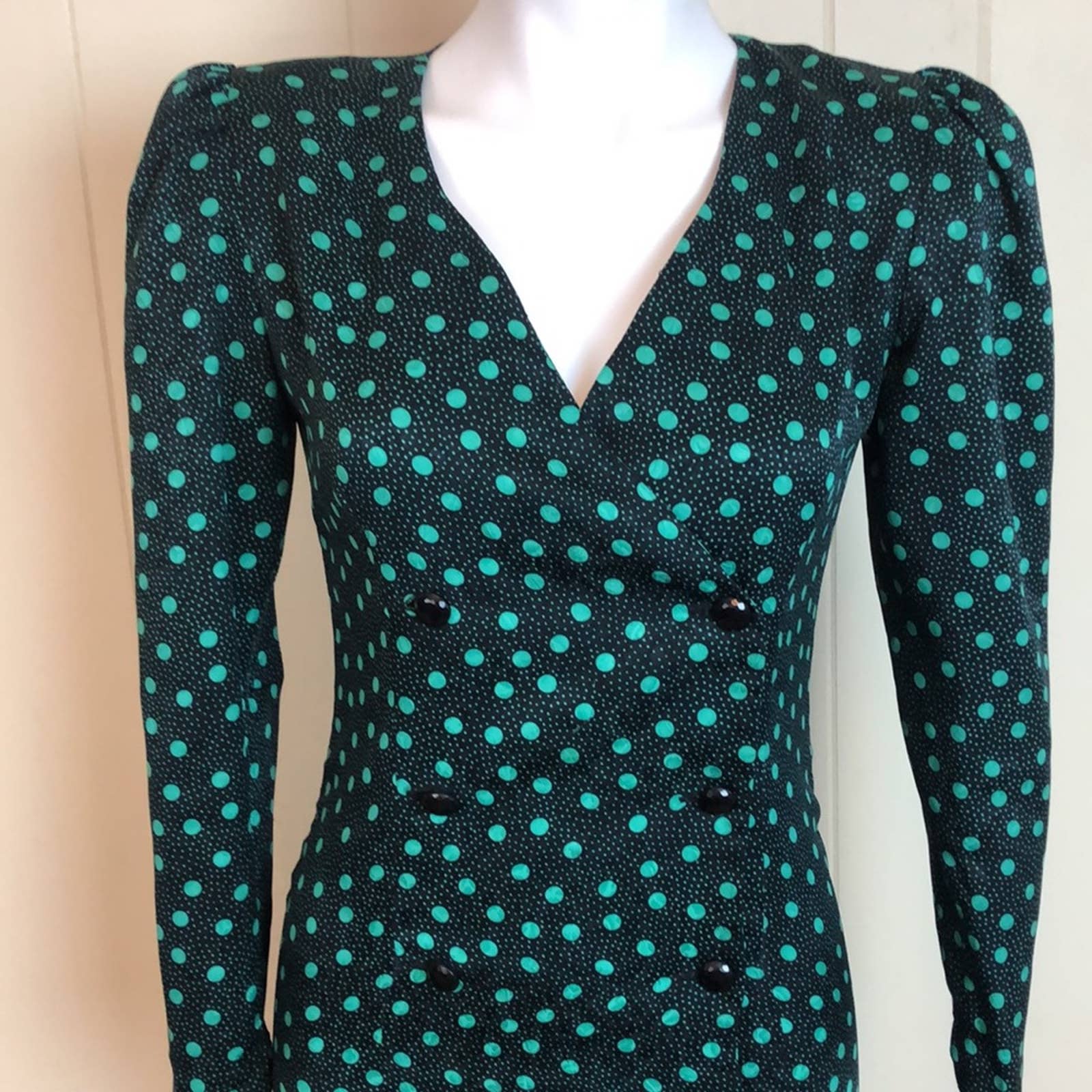 Vintage 80s 90s Double Breasted Tiered Polka Dot Party Dress by Maggy - Image 3