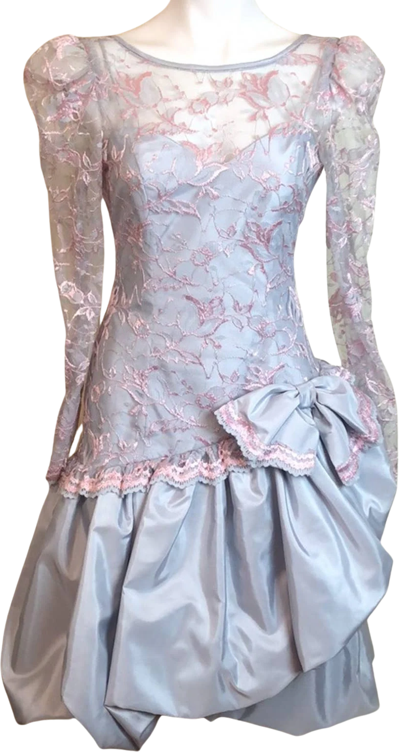 Vintage 80s 90s Floral Embroidered Mesh Party Dress
