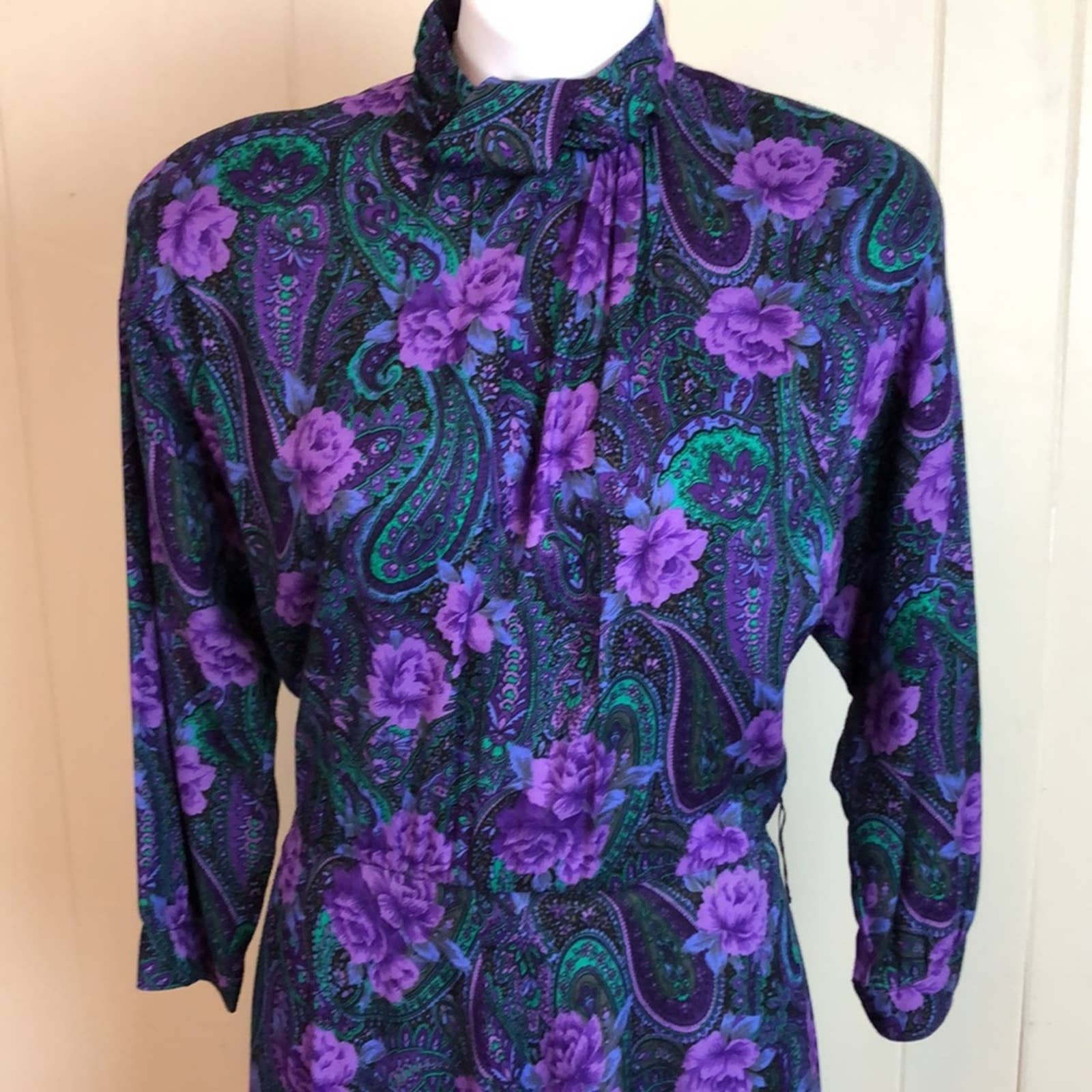 Vintage 80s 90s Golden Girls Paisley Floral Shirtdress Medium Rockabilly Daytime by ED Michaels - Image 3
