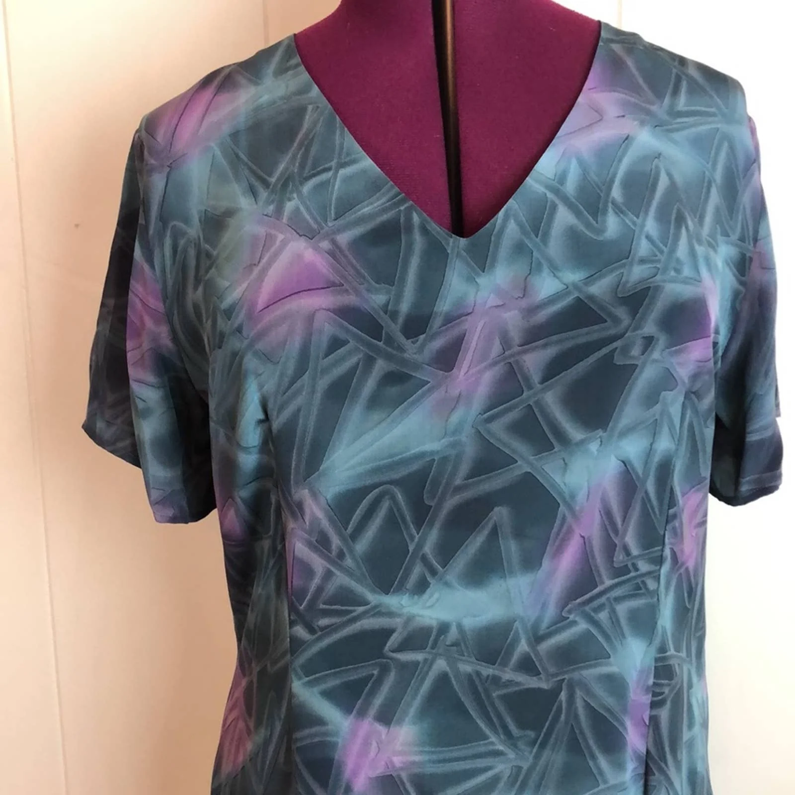 Vintage 80s 90s Graphic Silk Grunge Maxi Dress Large Retro Psychedelic by The Silk Road - Image 2
