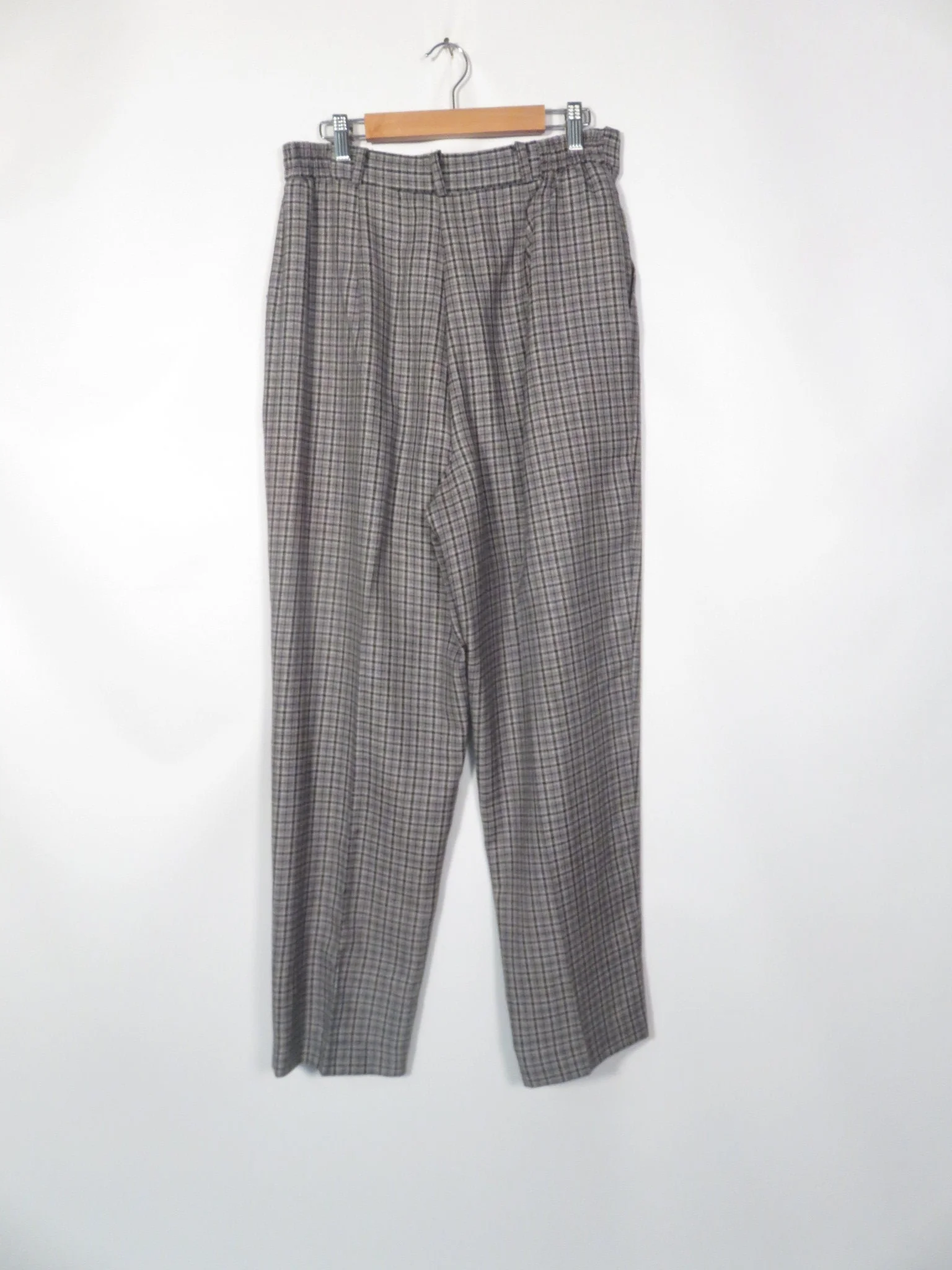 Vintage 80s/90s Gray Plaid High Waist Pleat Front Trousers Made In Usa Size L 14 by Christy girl - Image 2
