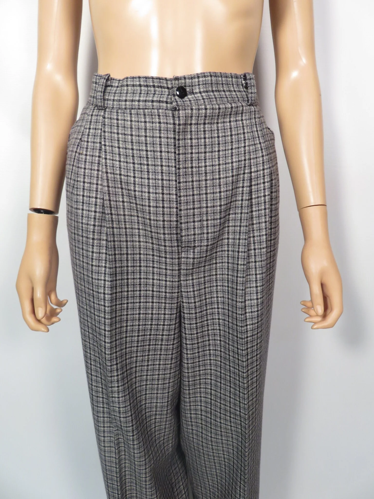 Vintage 80s/90s Gray Plaid High Waist Pleat Front Trousers Made In Usa Size L 14 by Christy girl - Image 5