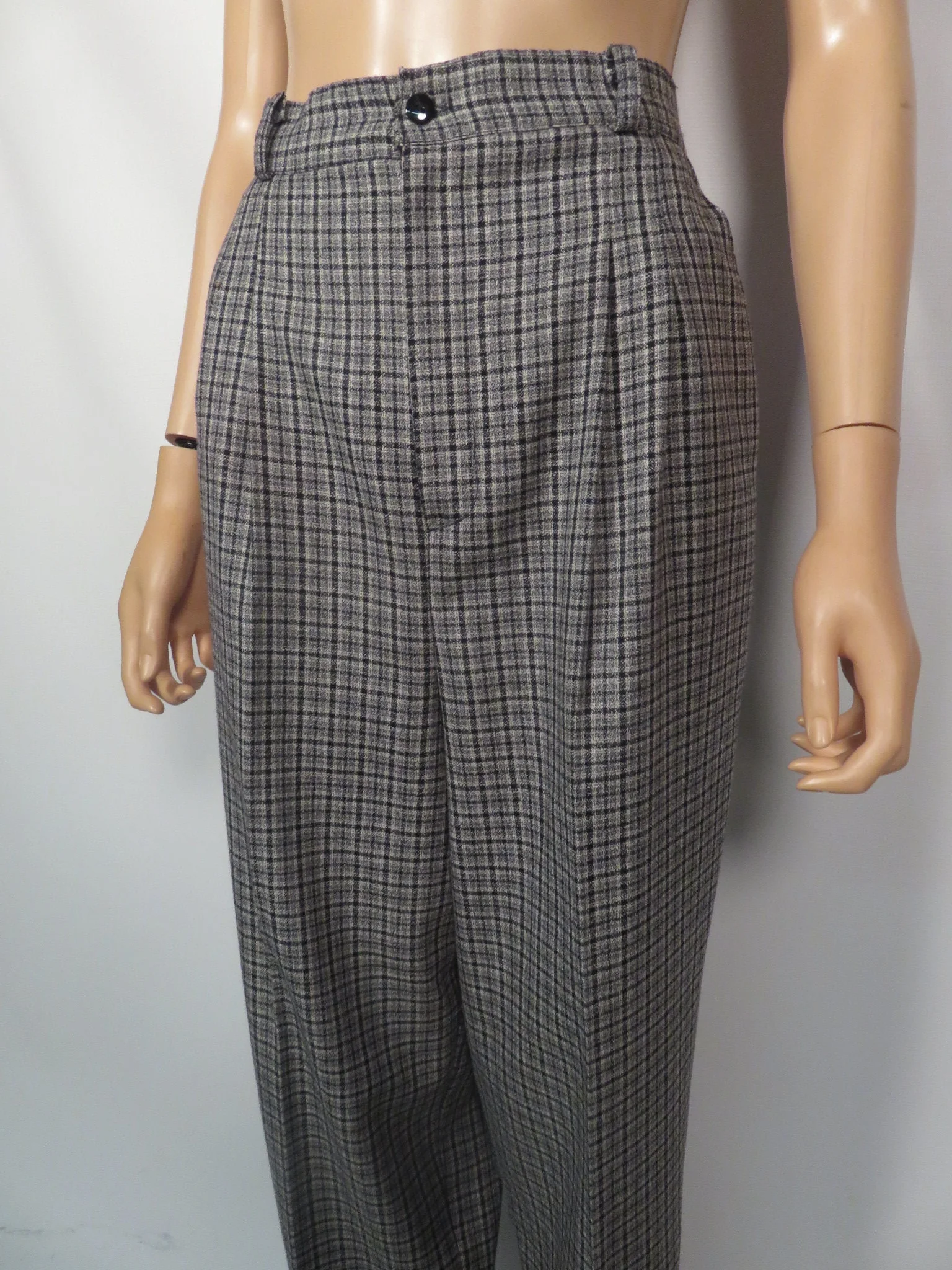 Vintage 80s/90s Gray Plaid High Waist Pleat Front Trousers Made In Usa Size L 14 by Christy girl - Image 7