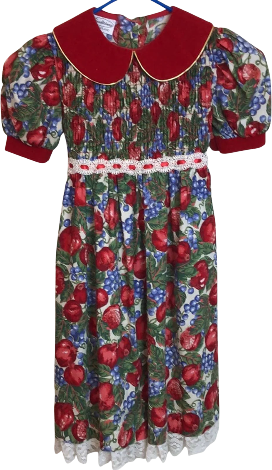 Vintage 80s 90s Kids Girls Christmas Party Dress 5 Novelty Fruit Print Formal by Youngland