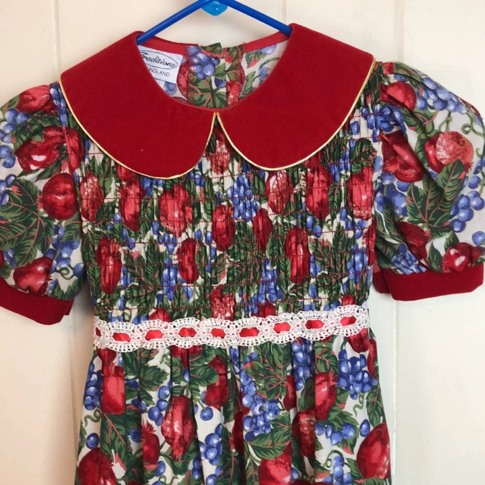 Vintage 80s 90s Kids Girls Christmas Party Dress 5 Novelty Fruit Print Formal by Youngland - Image 2