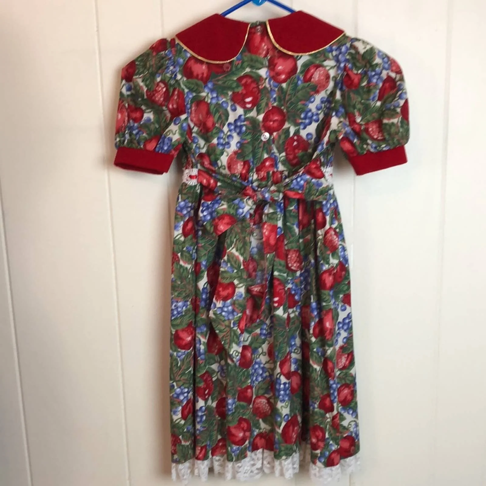 Vintage 80s 90s Kids Girls Christmas Party Dress 5 Novelty Fruit Print Formal by Youngland - Image 4
