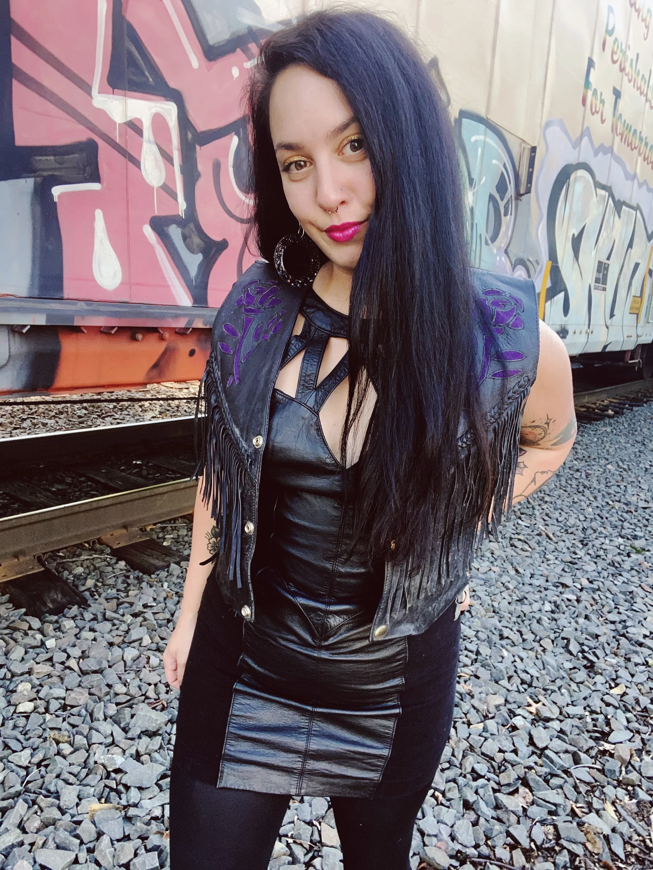 Vintage 80s 90s Leather Black V-Neck Bodycon Mini Dress Size Small Medium by Wilson’s - Image 2