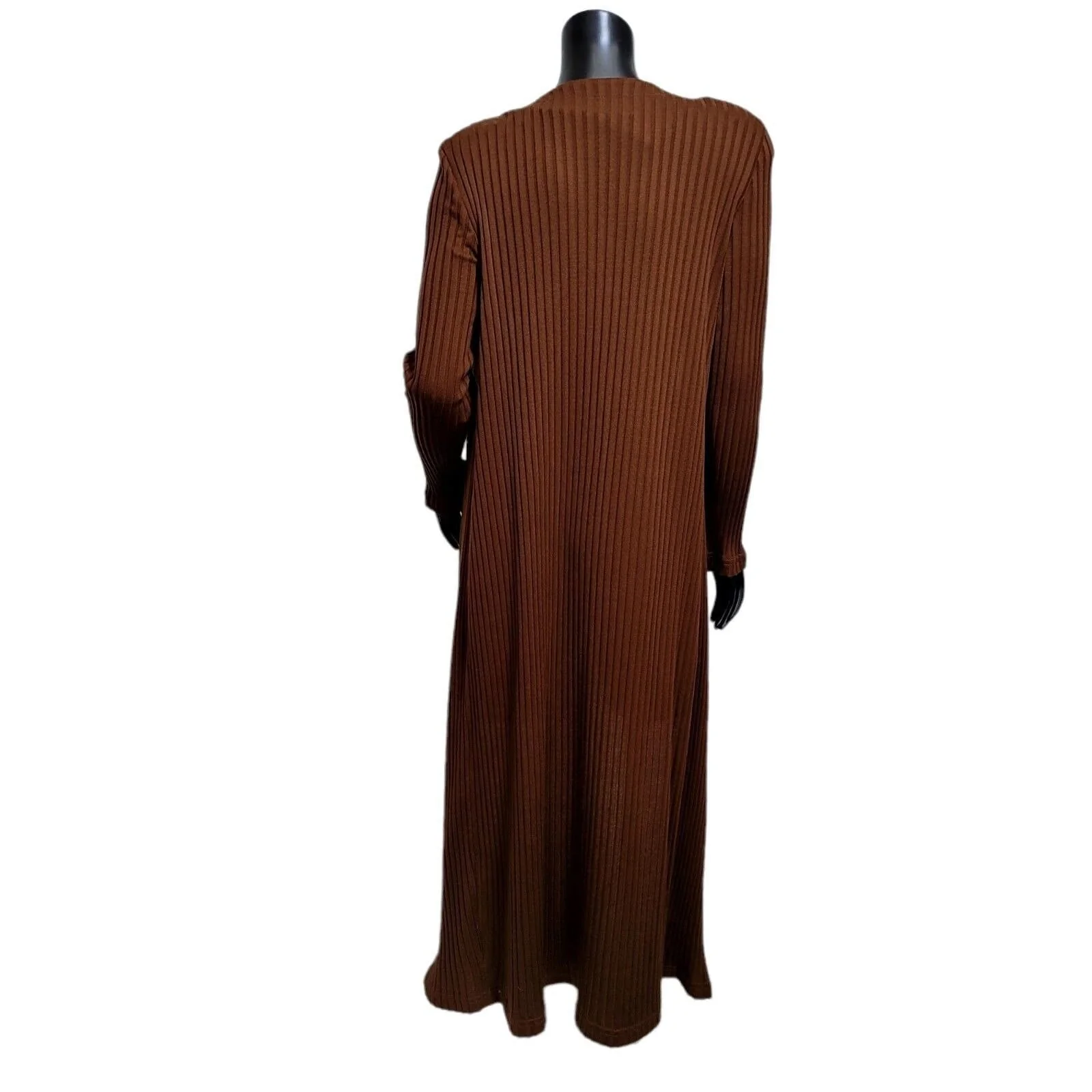 80s/90s Brown Ribbed Duster Cardigan Sweater By Lew Magram - Image 2