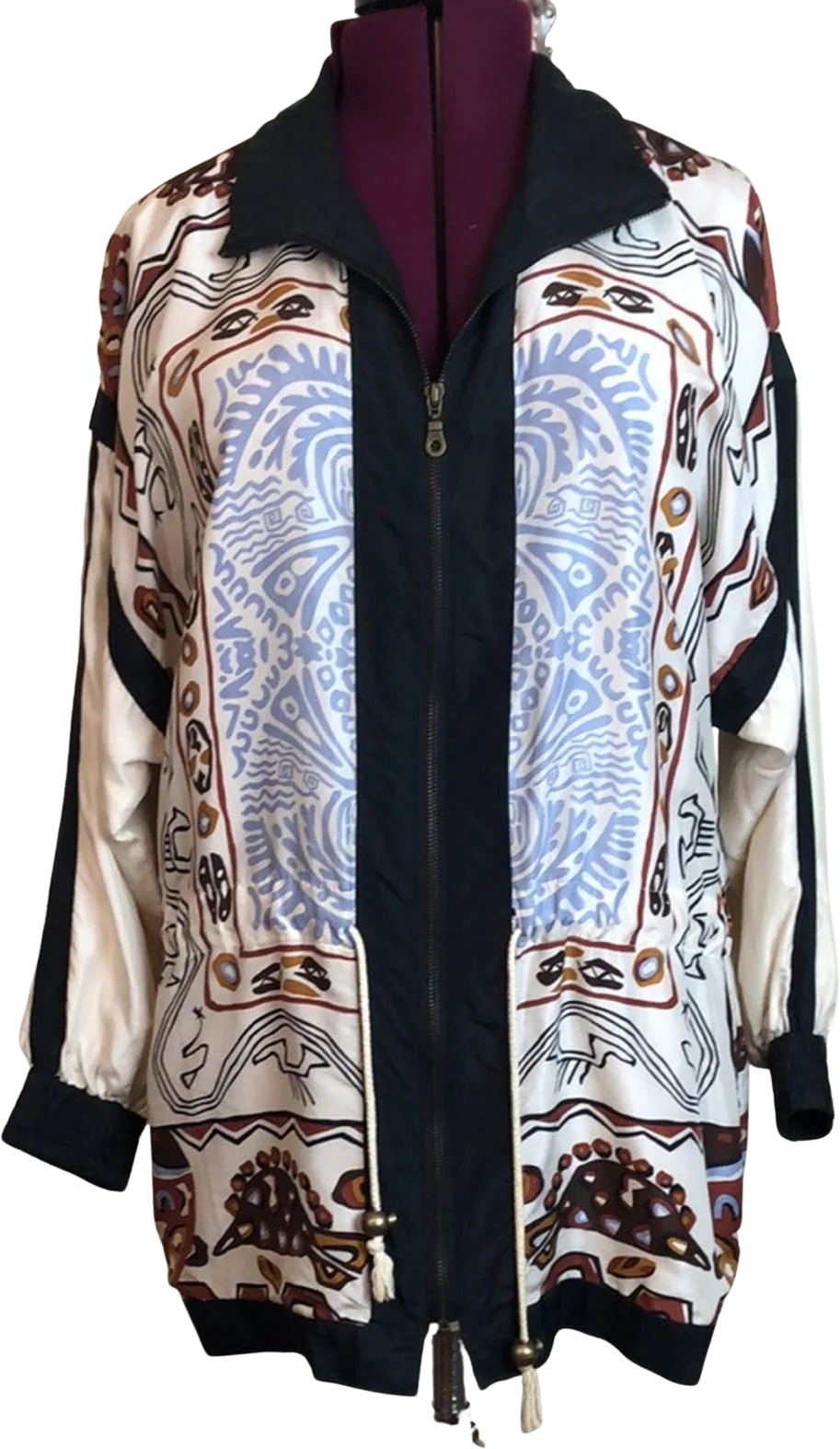 Vintage 80s 90s Lightweight Silk Jacket Windbreaker Small Boxy Oversize Abstract by Indications