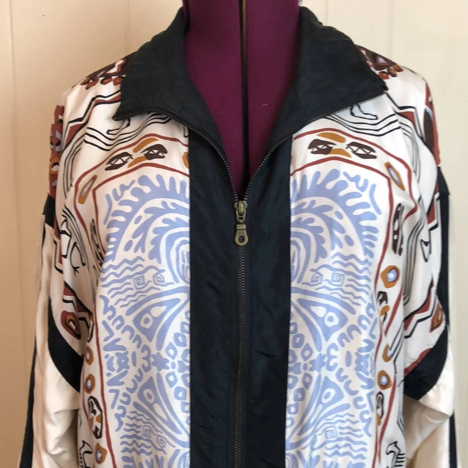 Vintage 80s 90s Lightweight Silk Jacket Windbreaker Small Boxy Oversize Abstract by Indications - Image 2