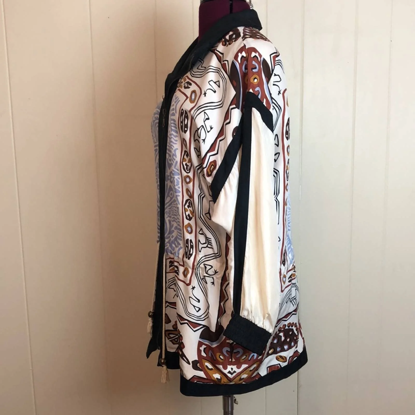 Vintage 80s 90s Lightweight Silk Jacket Windbreaker Small Boxy Oversize Abstract by Indications - Image 3