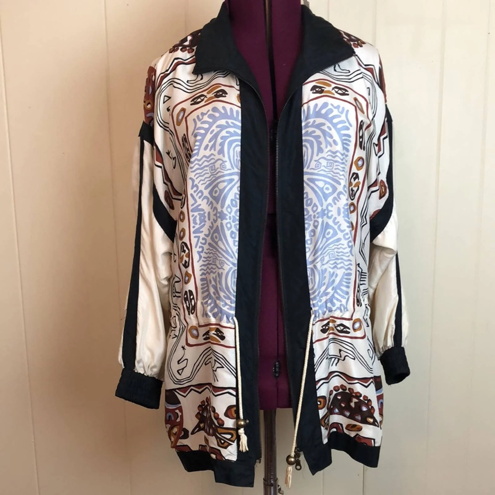 Vintage 80s 90s Lightweight Silk Jacket Windbreaker Small Boxy Oversize Abstract by Indications - Image 4