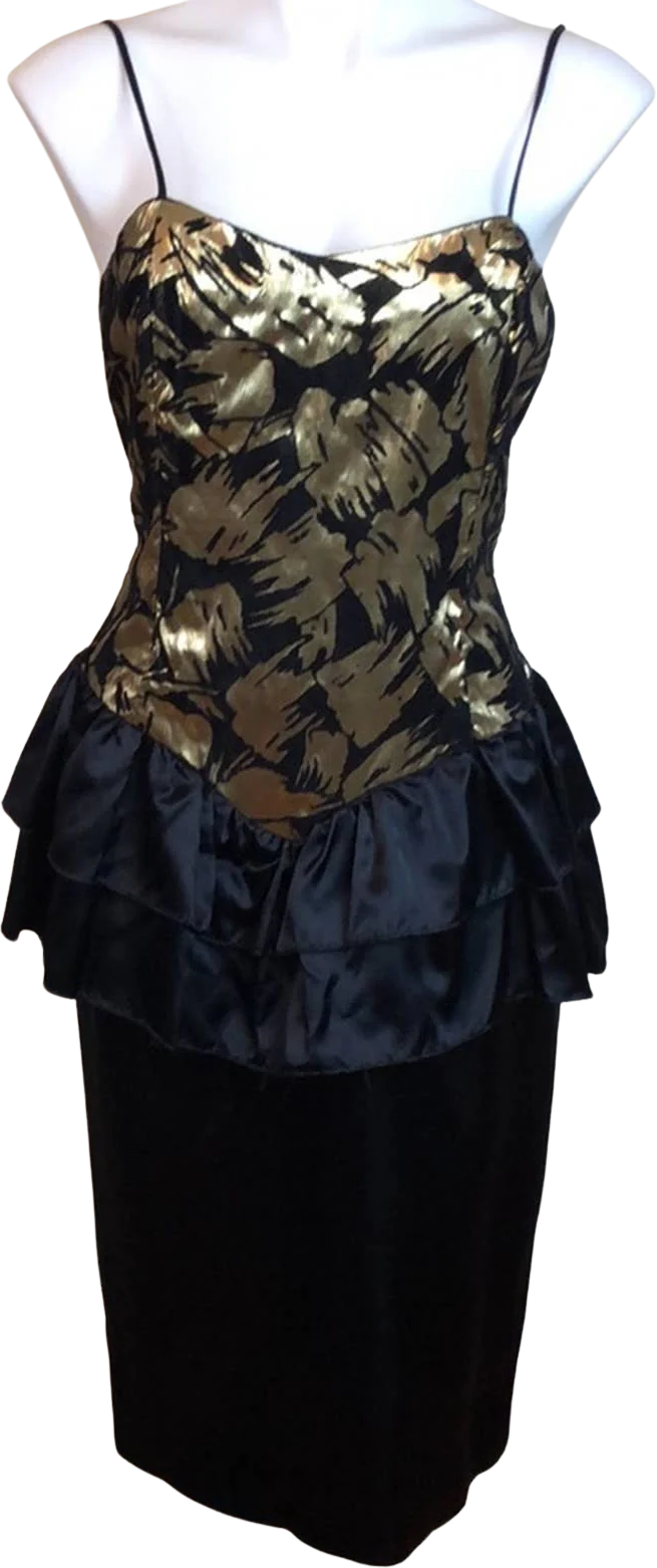 Vintage 80s 90s Metallic Peplum Party Dress Xs Small Tiered Prom Cocktail Formal by News from California