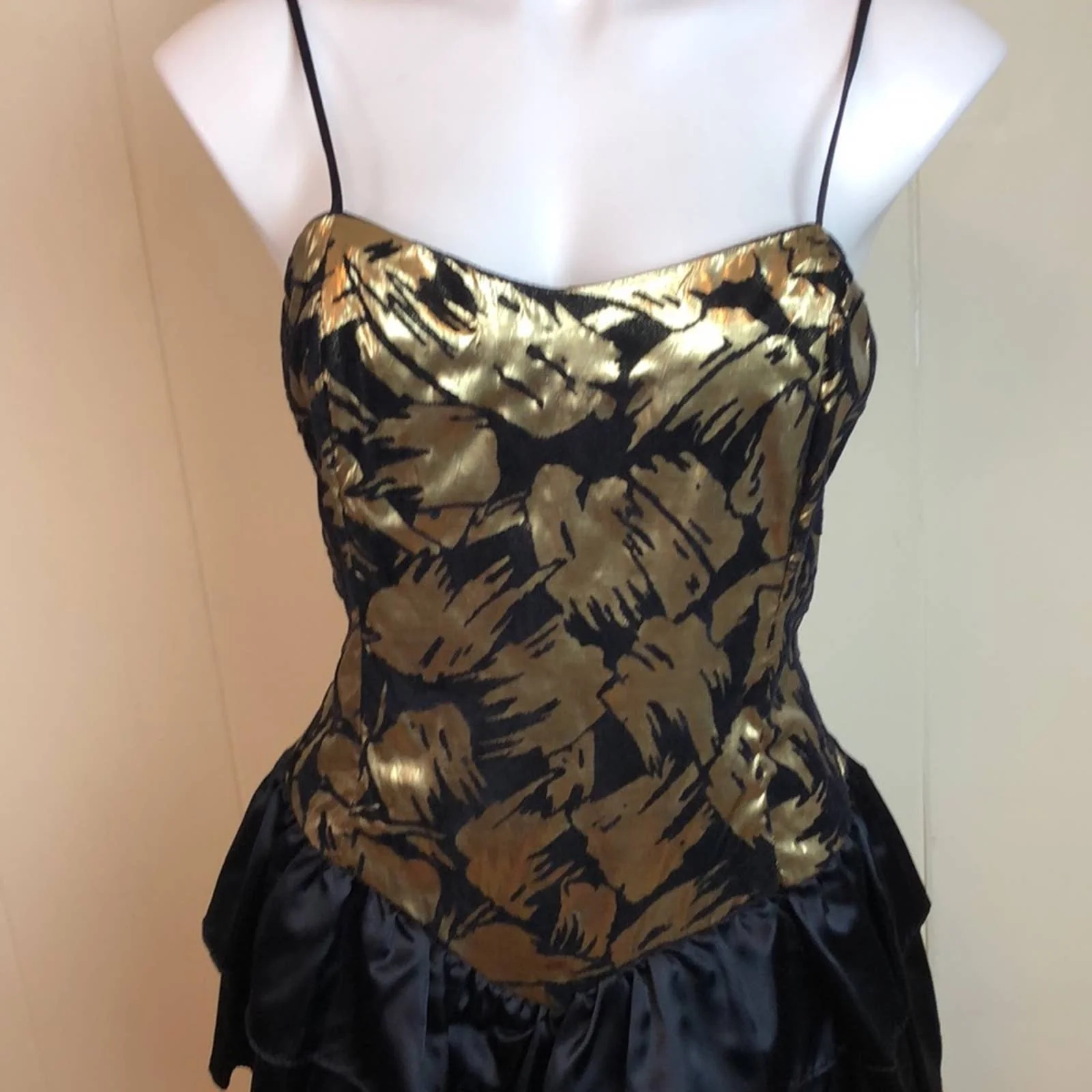 Vintage 80s 90s Metallic Peplum Party Dress Xs Small Tiered Prom Cocktail Formal by News from California - Image 2