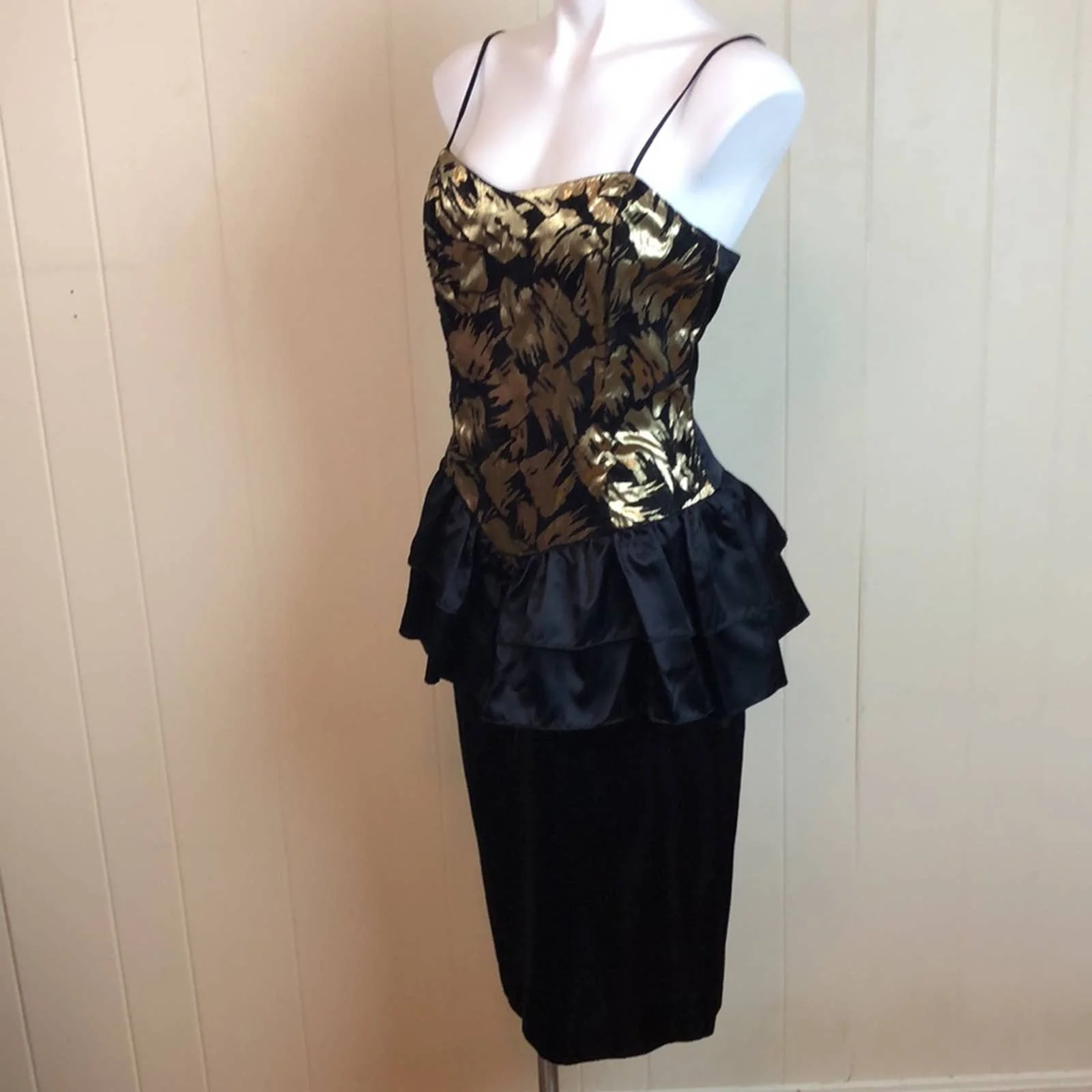 Vintage 80s 90s Metallic Peplum Party Dress Xs Small Tiered Prom Cocktail Formal by News from California - Image 3