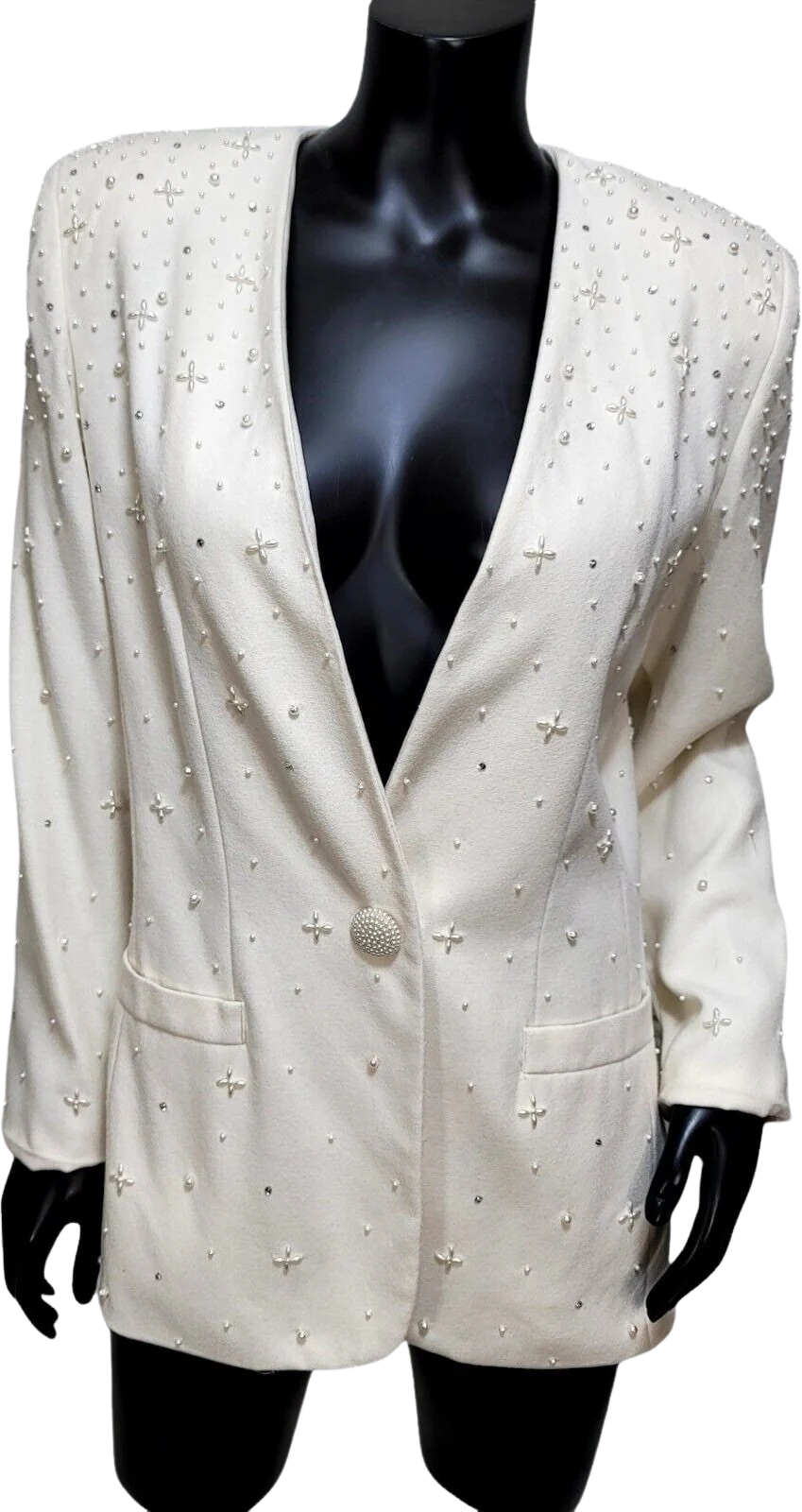 80s/90s Cream Beaded Rhinestone Blazer By Nolan Miller