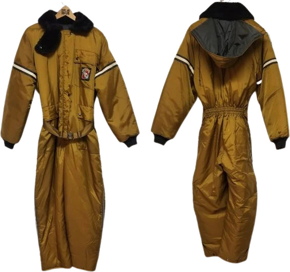Vintage 80s 90s Retro Metallic Mustard Snowsuit Jumpsuit Coveralls Large by Stearns