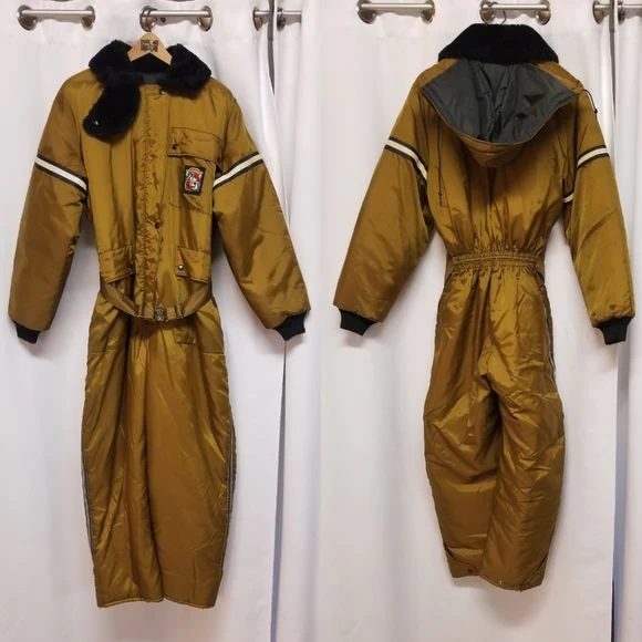 Vintage 80s 90s Retro Metallic Mustard Snowsuit Jumpsuit Coveralls Large by Stearns - Image 8
