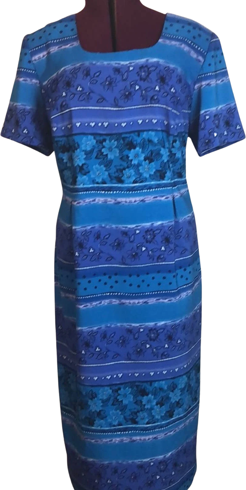 Vintage 80s 90s Square Neck Mixed Pattern Sheath Dress by Kathie Lee