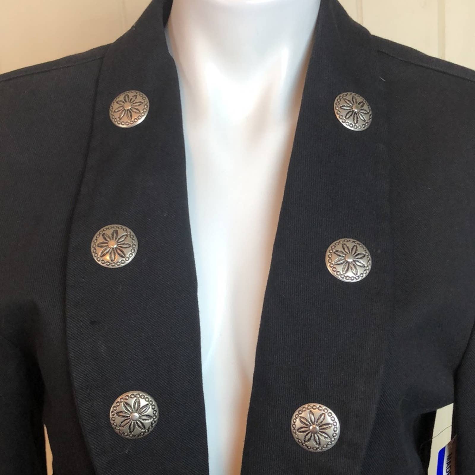 Vintage 80s 90s Tailored Western Military Denim Jacket Medium Nwt Dead Stock by Western Collection - Image 2