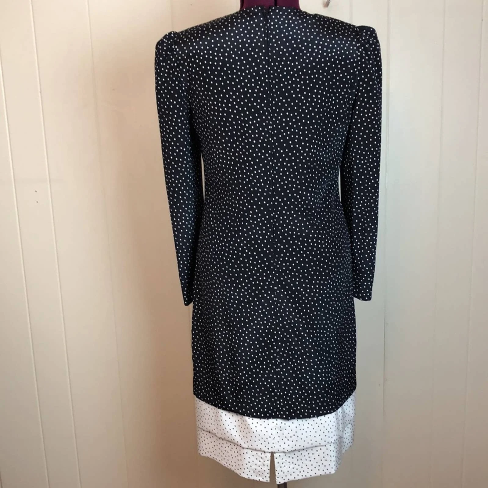Vintage 80s 90s Tiered Polka Dot Rockabilly Sheath Dress Party Pin Up Retro by Leslie Fay - Image 4