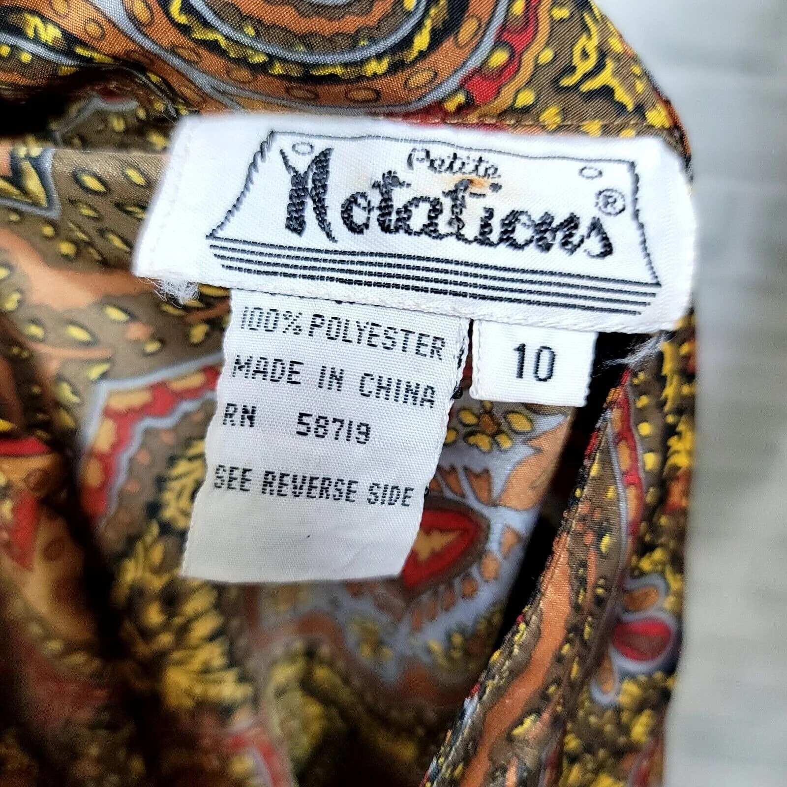 80s/90s Mock Neck Paisley Satin Poly L/s Blouse By Notations - Image 6