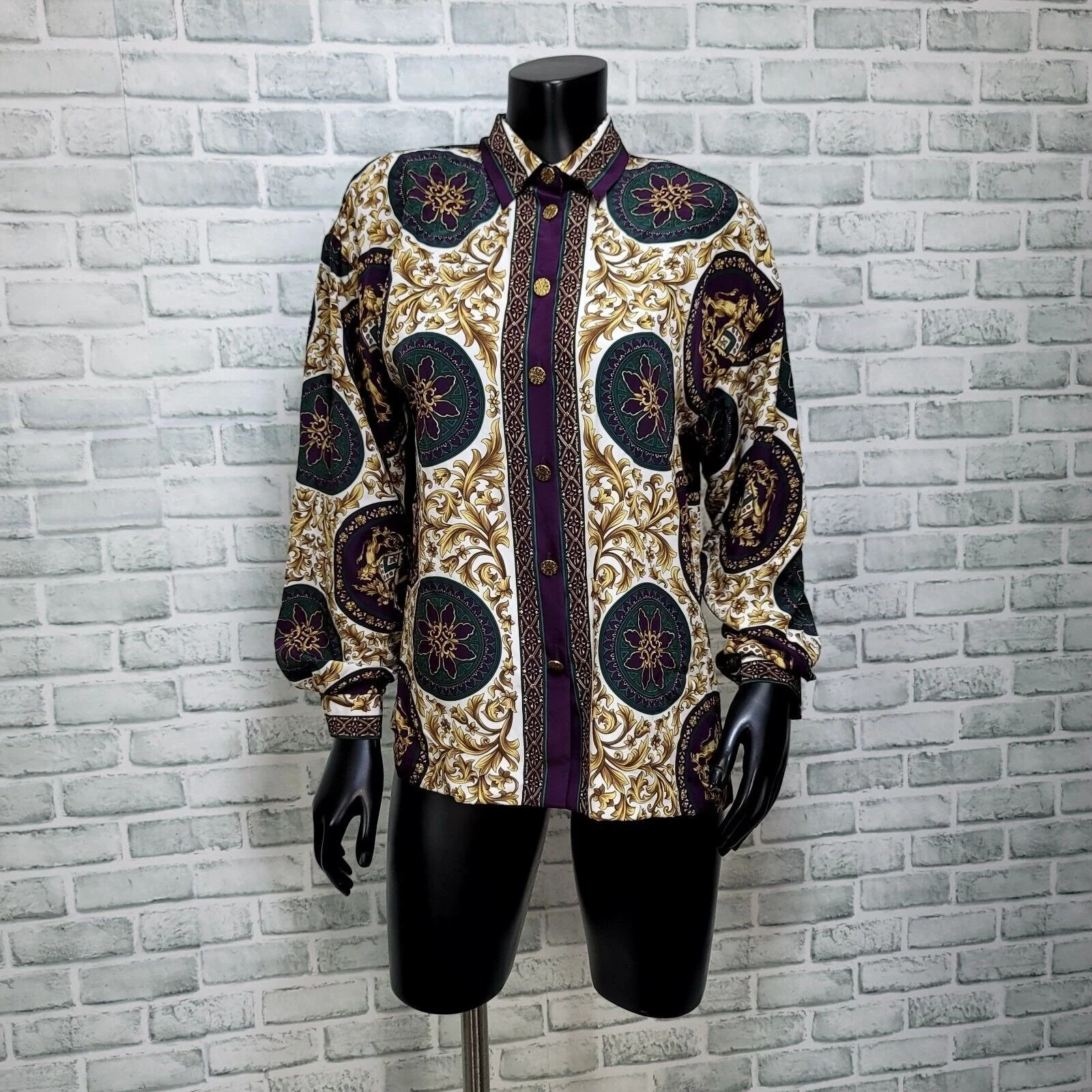 80s/90s Multi Ornate Filigree Long Sleeve Button Up By Thats Me! - Image 3
