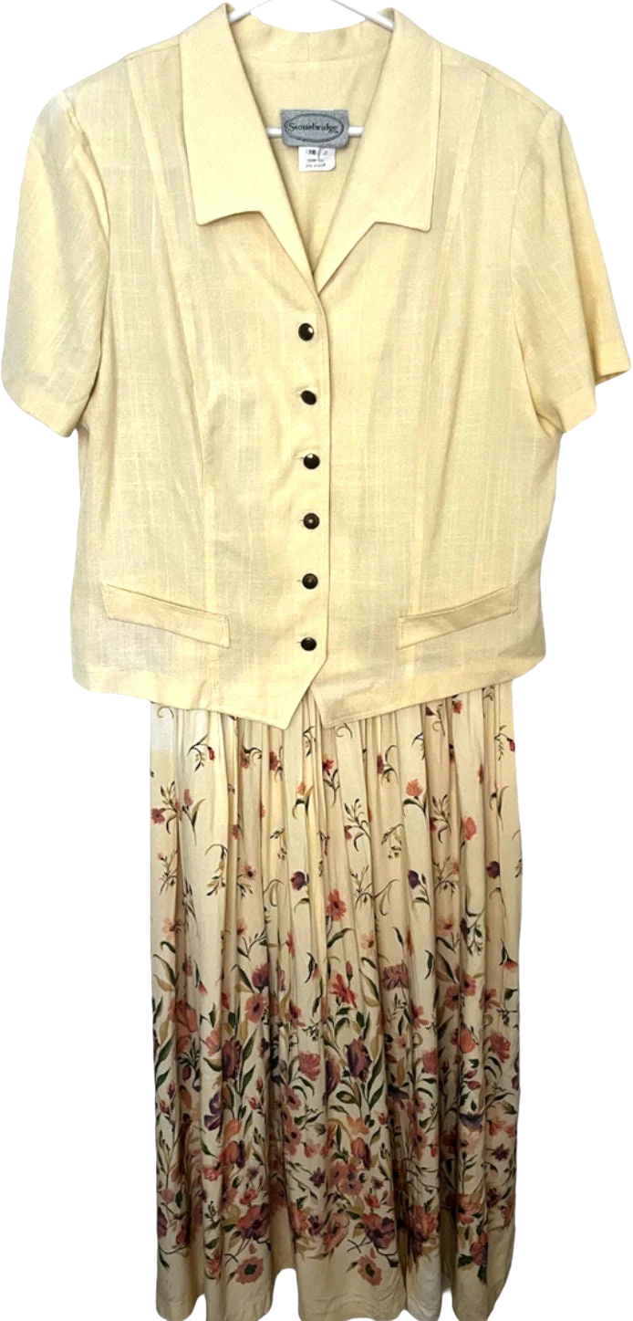 Vintage 80s 90s Yellow Pink Floral Vest Dress 1x Xl 16 Cottage by Stonebridge