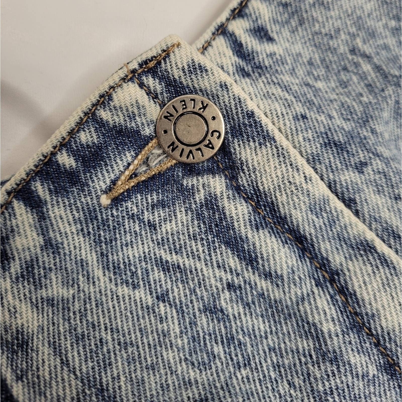Vintage 80s Acid Washed Denim High Waist Jean Mini Skirt Calvin Klein S/m by Calvin Klein - Image 3