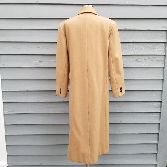 Vintage 80s Adolfo Retro Camel Tan Wool Double Breasted Trench Coat by Adolfo Classics - Image 2