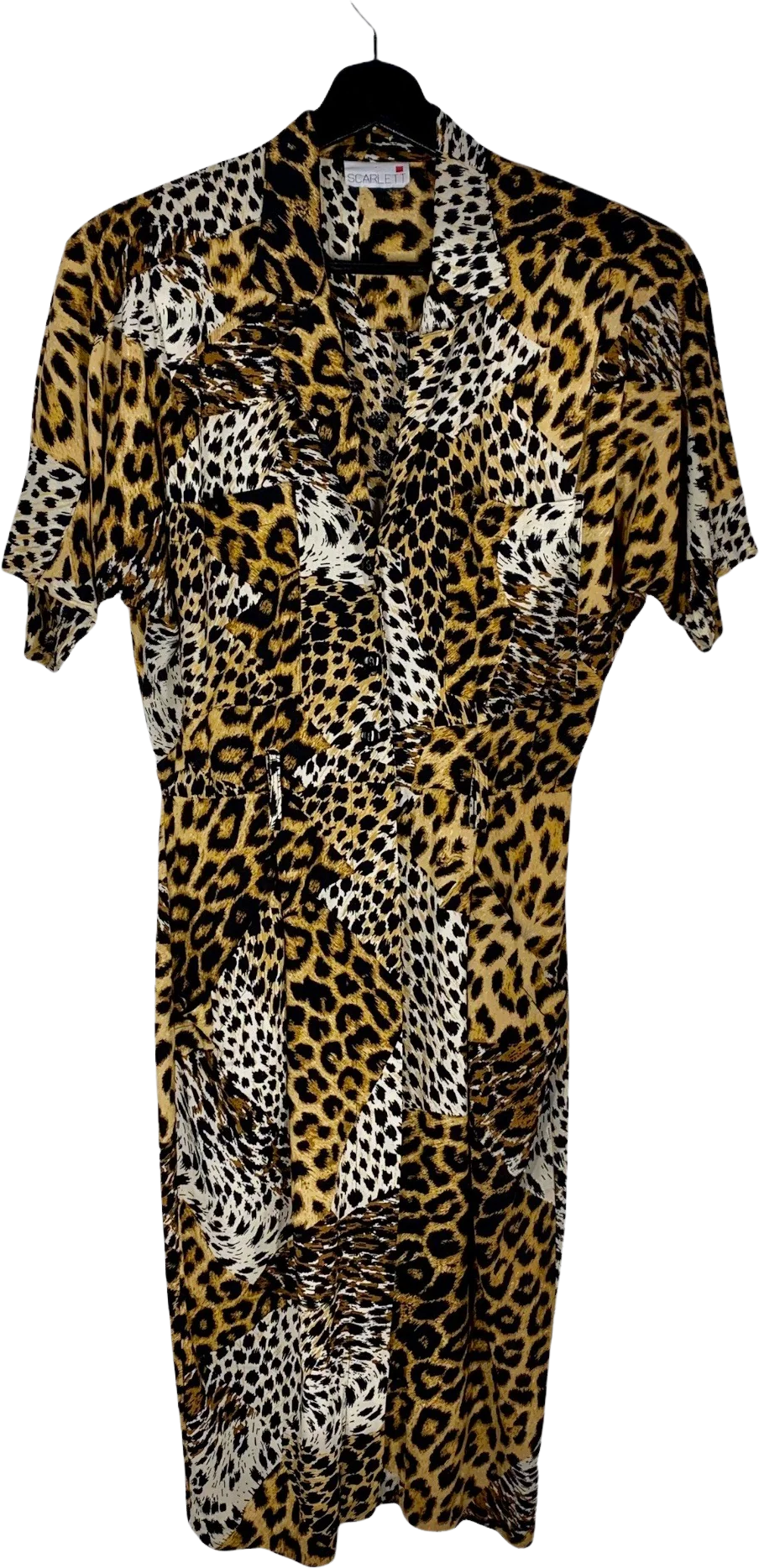 Vintage 80s Animal Print Short Sleeve Button Up Dress Medium by Scarlett